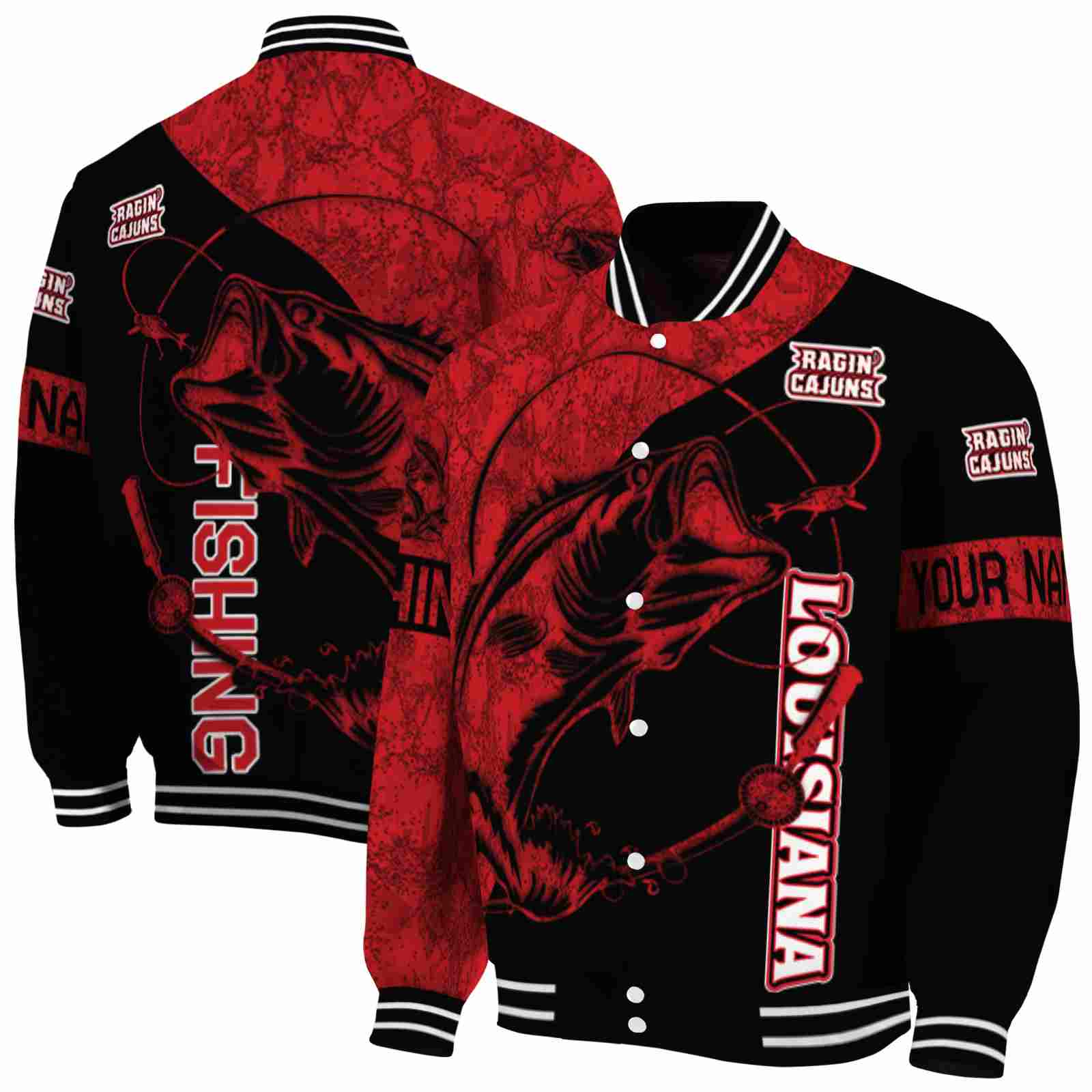 Ncaa Personalized Louisiana Ragina Cajuns Fishing Rod Black Custom Baseball Jacket Sport Fans Gear