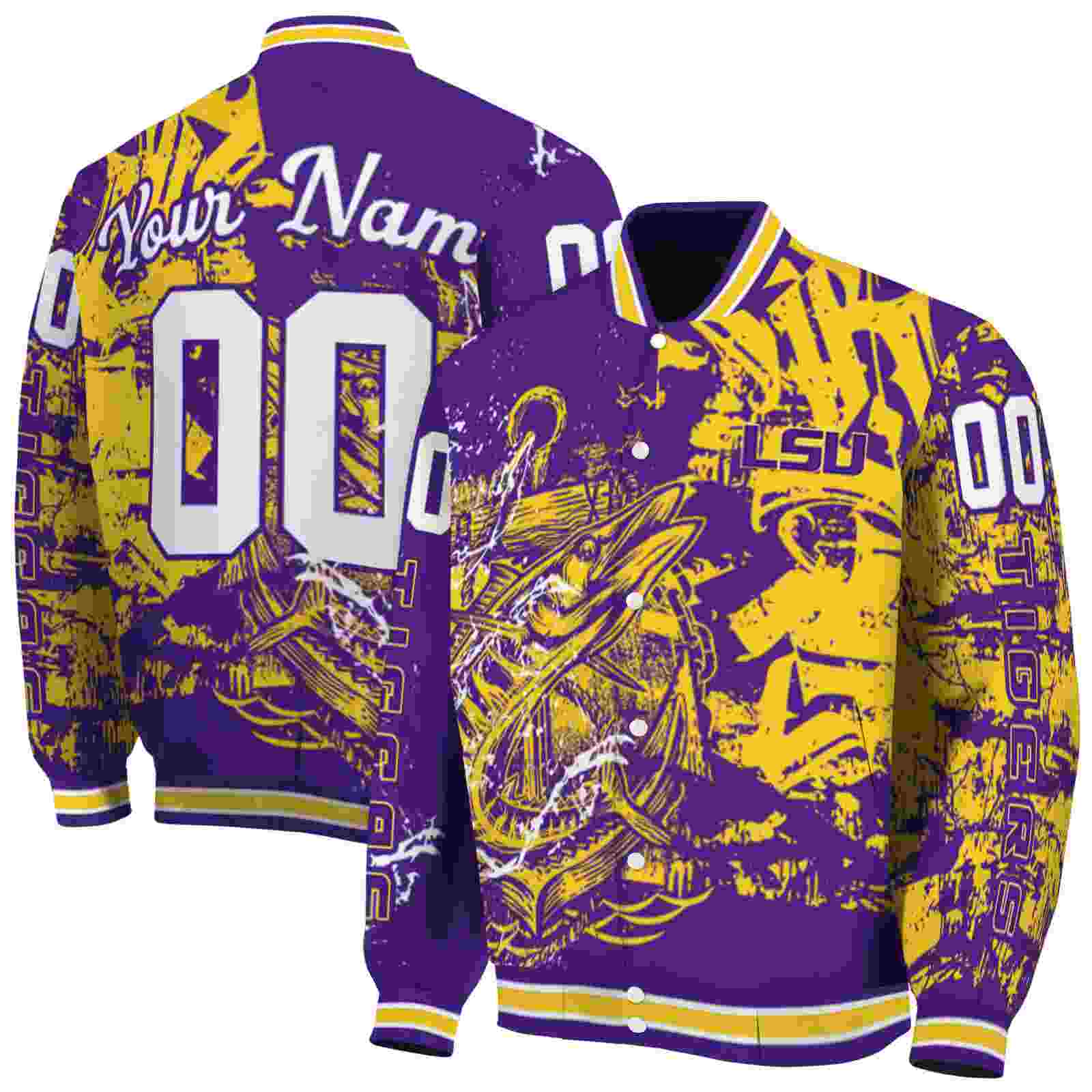 Ncaa Personalized LSU Tigers Fishing Art Purple Custom Baseball Jacket Sport Fans Gear