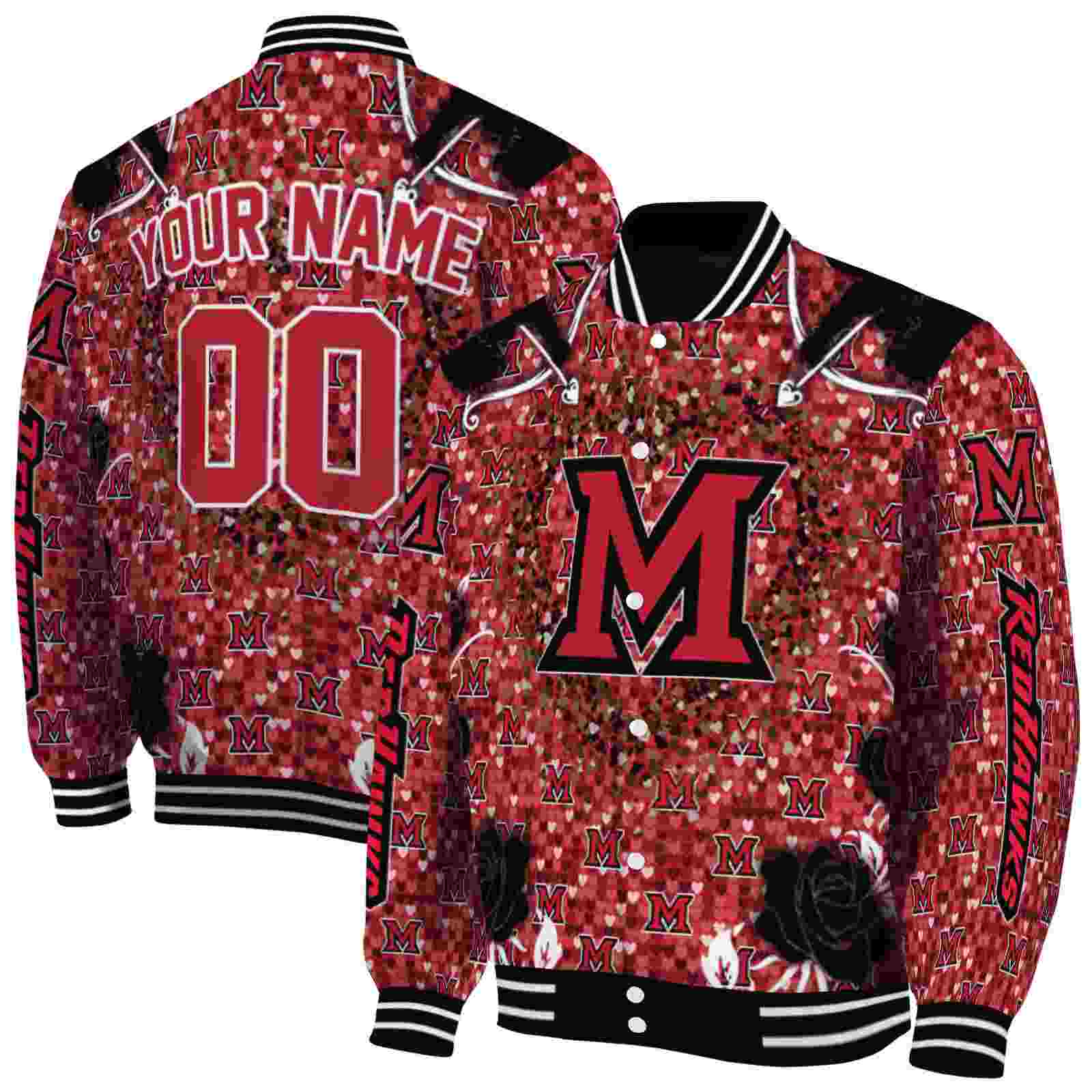 Ncaa Personalized Miami RedHawks Heart Explosion Red Custom Baseball Jacket Sport Fans Gear