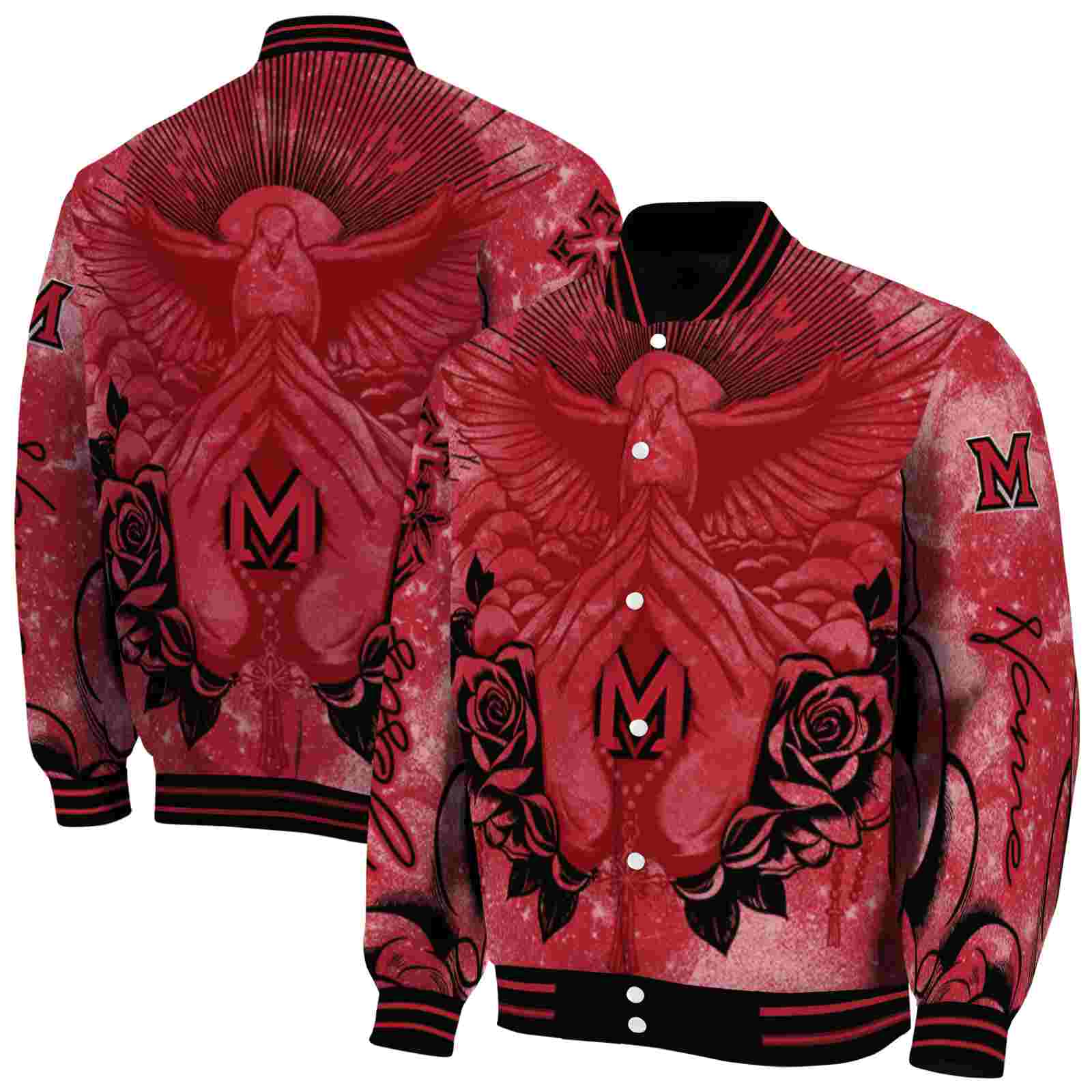 Ncaa Personalized Miami RedHawks Praying Hands Red Custom Baseball Jacket Sport Fans Gear