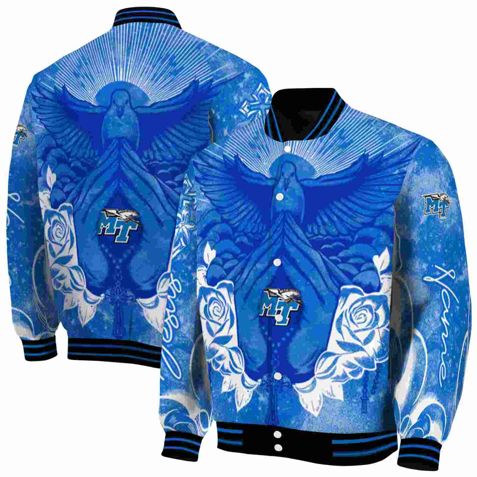 Ncaa Personalized Middle Tennessee Blue Raiders Praying Hands Blue Custom Baseball Jacket Sport Fans Gear