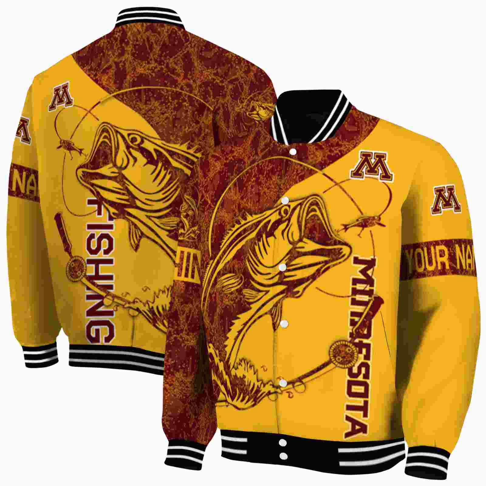 Ncaa Personalized Minnesota Golden Gophers Fishing Rod Gold Custom Baseball Jacket Sport Fans Gear