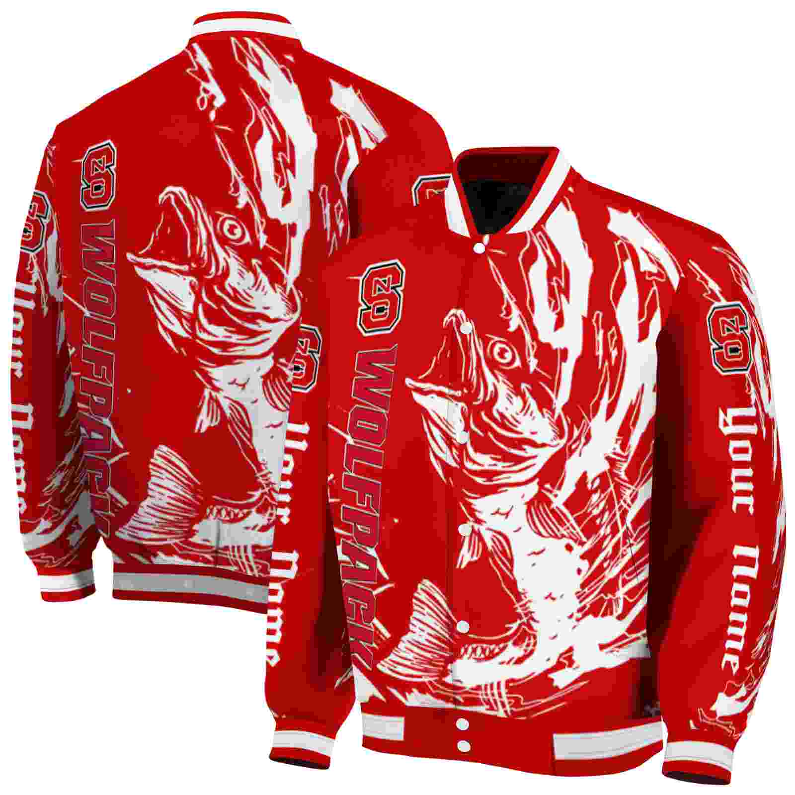 Ncaa Personalized NC State Wolfpack Fishing Passion Red White Custom Baseball Jacket Sport Fans Gear
