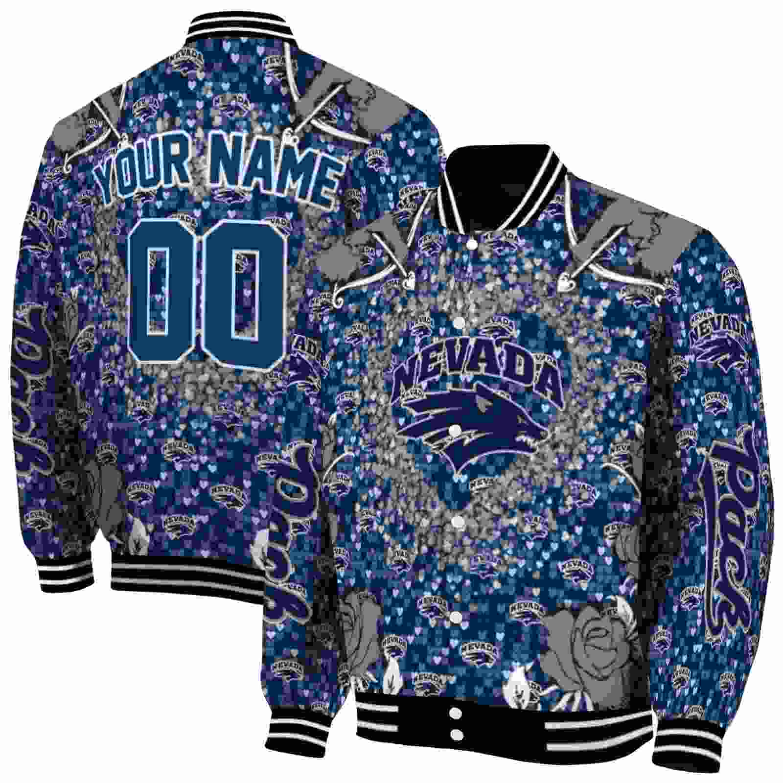 Ncaa Personalized Nevada Wolf Pack Heart Explosion Blue Custom Baseball Jacket Sport Fans Gear