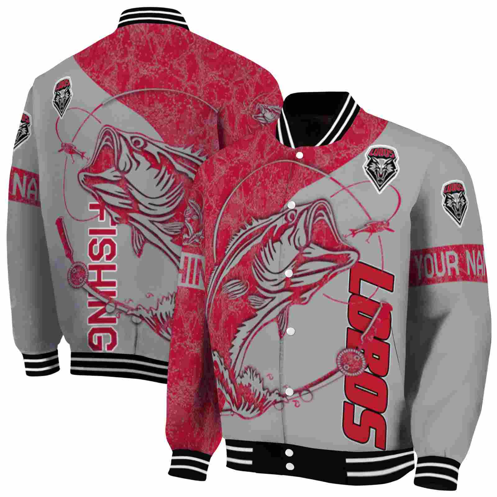 Ncaa Personalized New Mexico Lobos Fishing Rod Grey Custom Baseball Jacket Sport Fans Gear