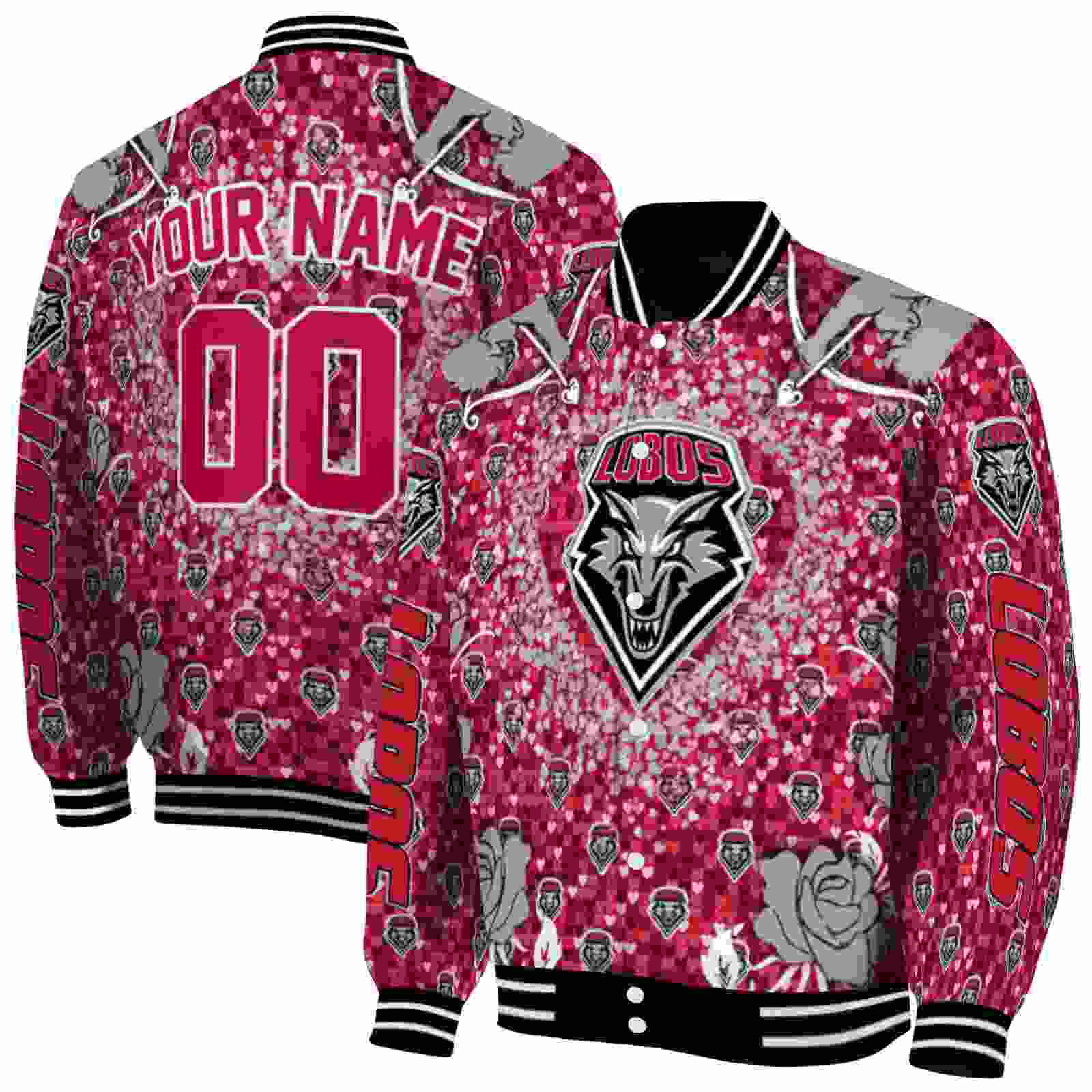 Ncaa Personalized New Mexico Lobos Heart Explosion Red Custom Baseball Jacket Sport Fans Gear
