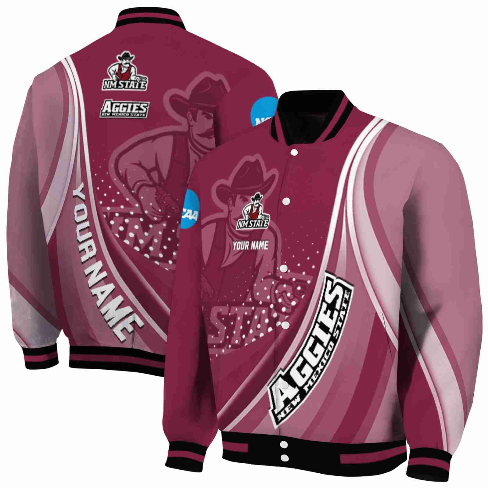 Ncaa Personalized New Mexico State Aggies Wave Patterns Crimson Custom Baseball Jacket Sport Fans Gear