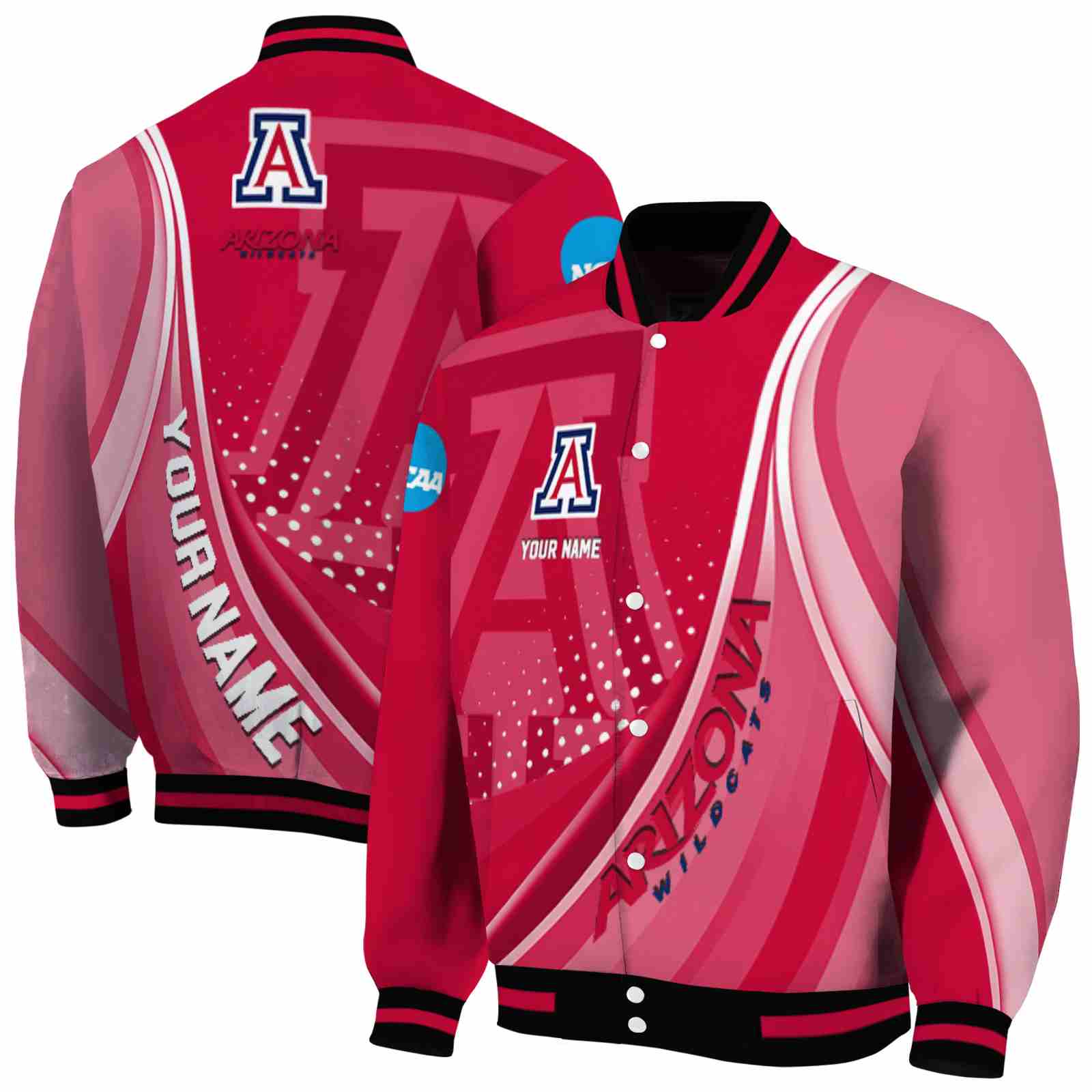 NcaaArizona Wildcats Wave Patterns Red Custom Baseball Jacket Sport Fans Gear