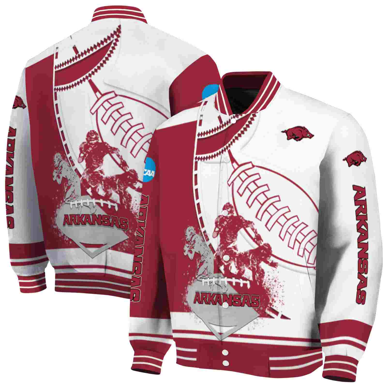 NcaaArkansas Razorbacks Baseball Stitching White Custom Baseball Jacket Sport Fans Gear