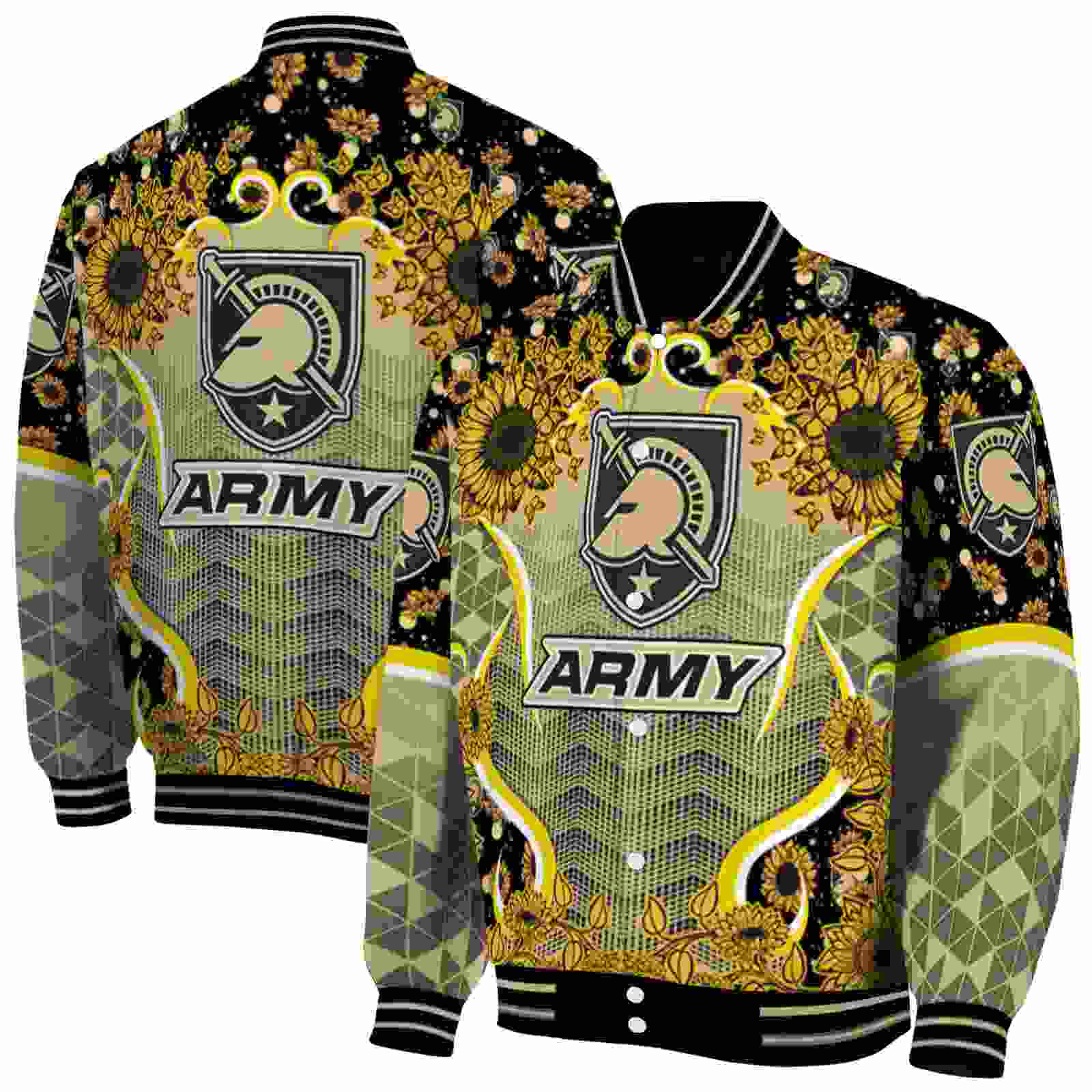 NcaaArmy Black Knights SuNFL ower Bloom Gold Yellow Custom Baseball Jacket Sport Fans Gear