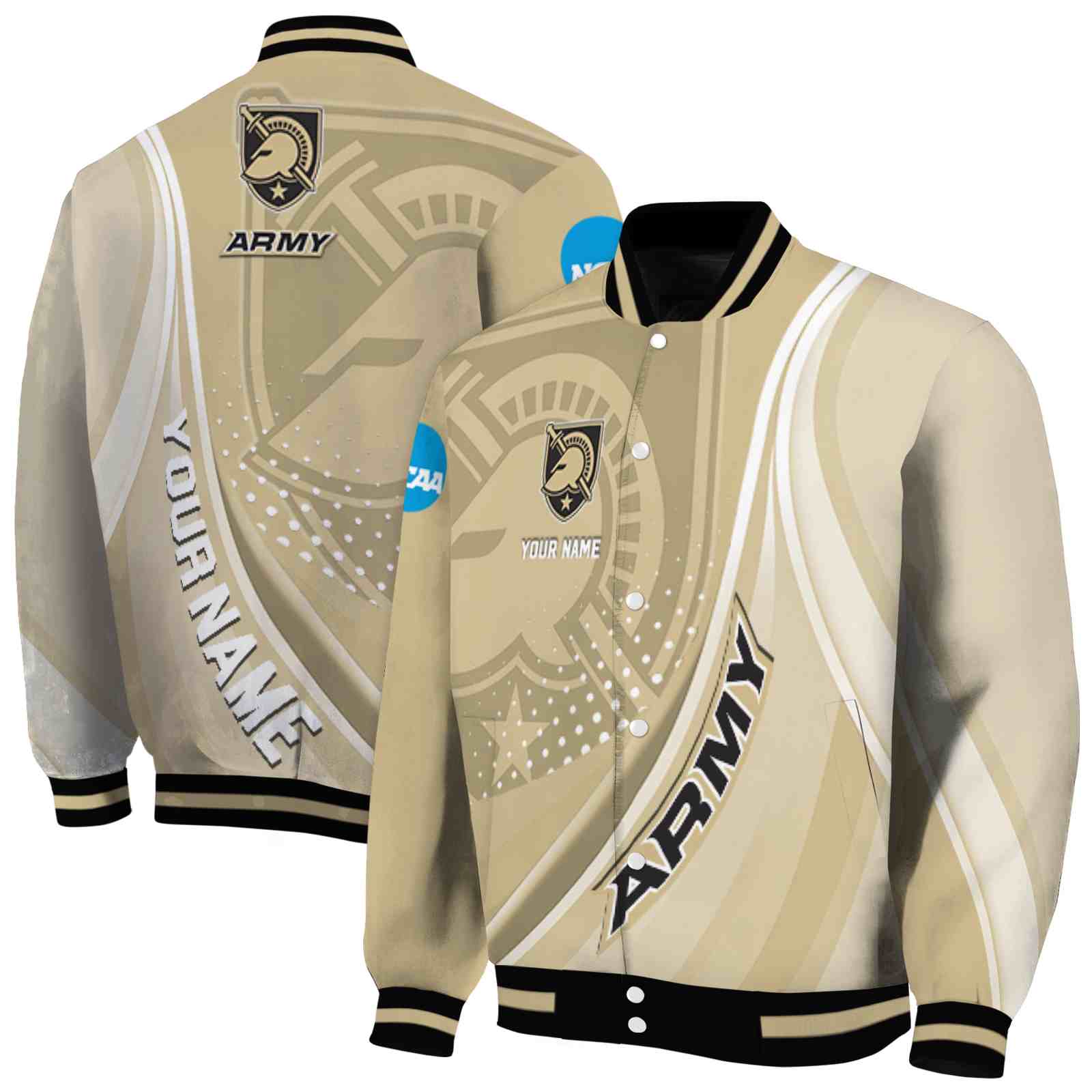 NcaaArmy Black Knights Wave Patterns Gold Custom Baseball Jacket Sport Fans Gear