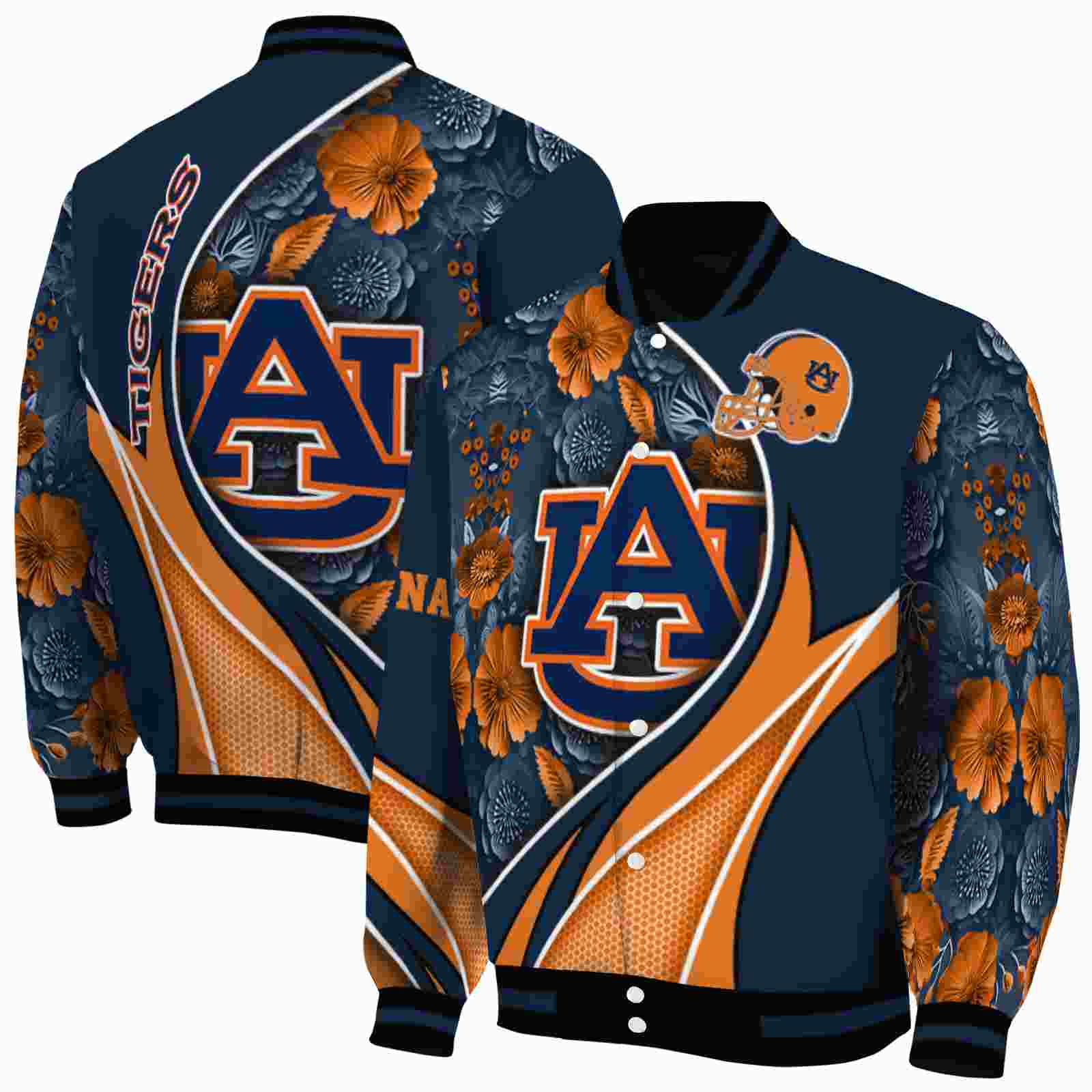 NcaaAuburn Tigers Floral Print Navy Blue Custom Baseball Jacket Sport Fans Gear