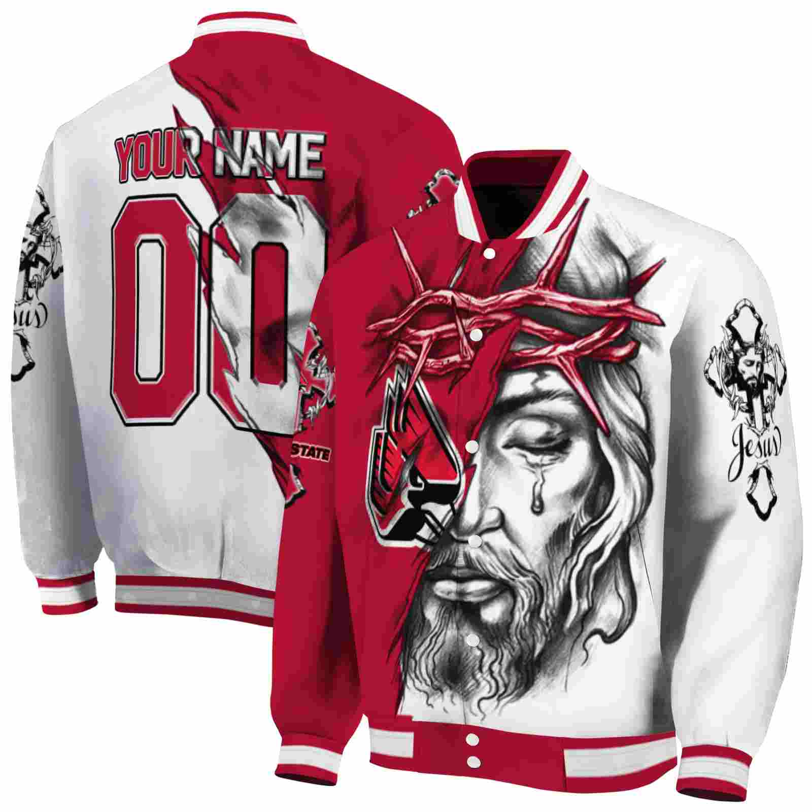 NcaaBall State Cardinals Jesus Tears Red White Custom Baseball Jacket Sport Fans Gear