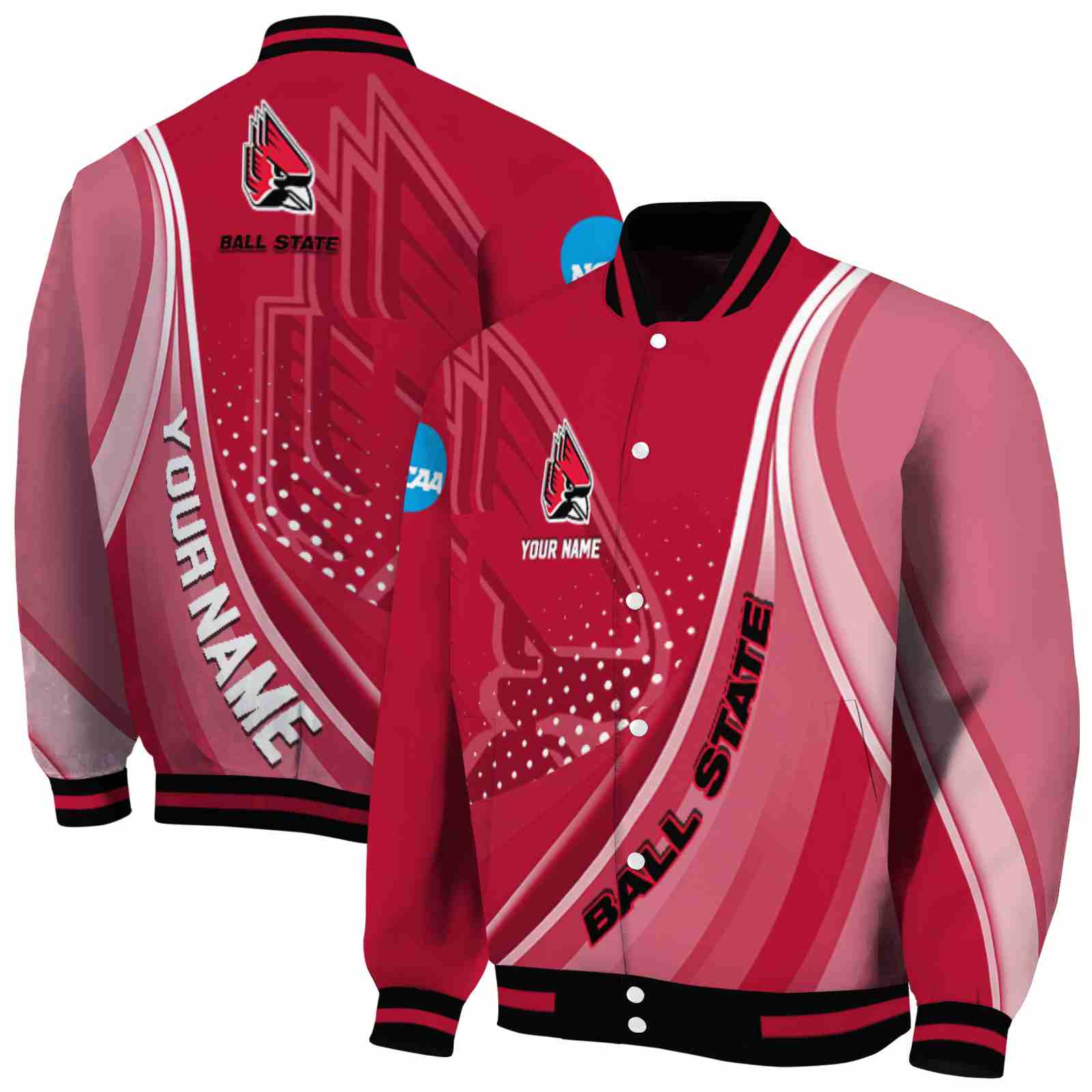NcaaBall State Cardinals Wave Patterns Red Custom Baseball Jacket Sport Fans Gear