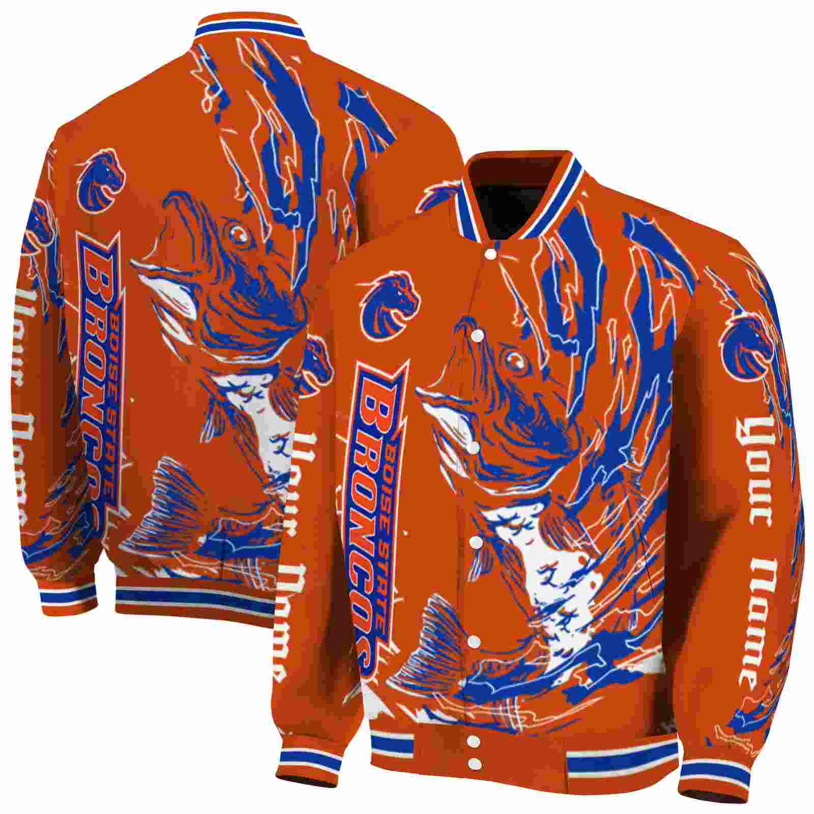 NcaaBoise State Broncos Fishing Passion Orange White Custom Baseball Jacket Sport Fans Gear