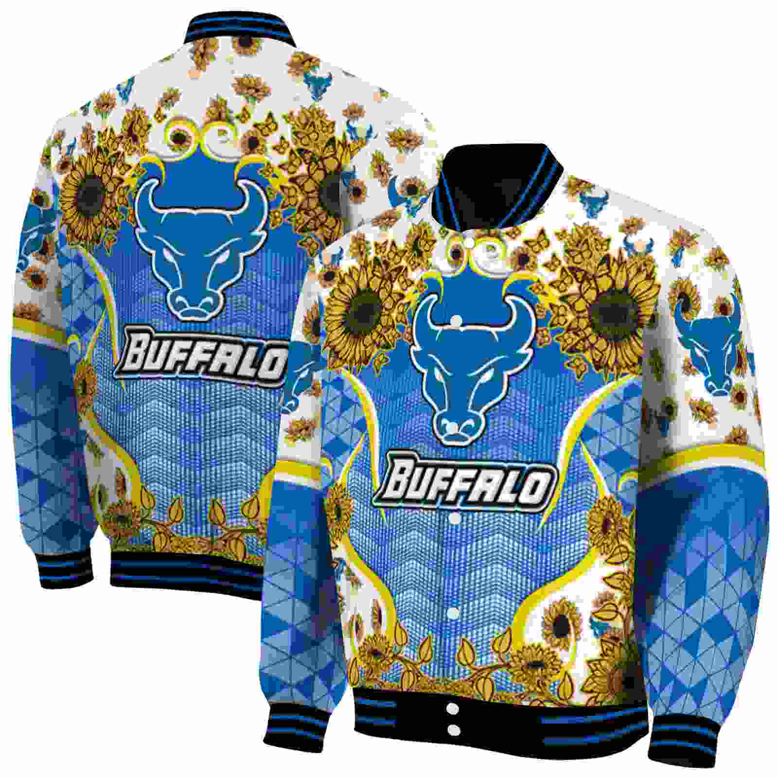 NcaaBuffalo Bulls SuNFL ower Bloom Royal Blue Yellow Custom Baseball Jacket Sport Fans Gear