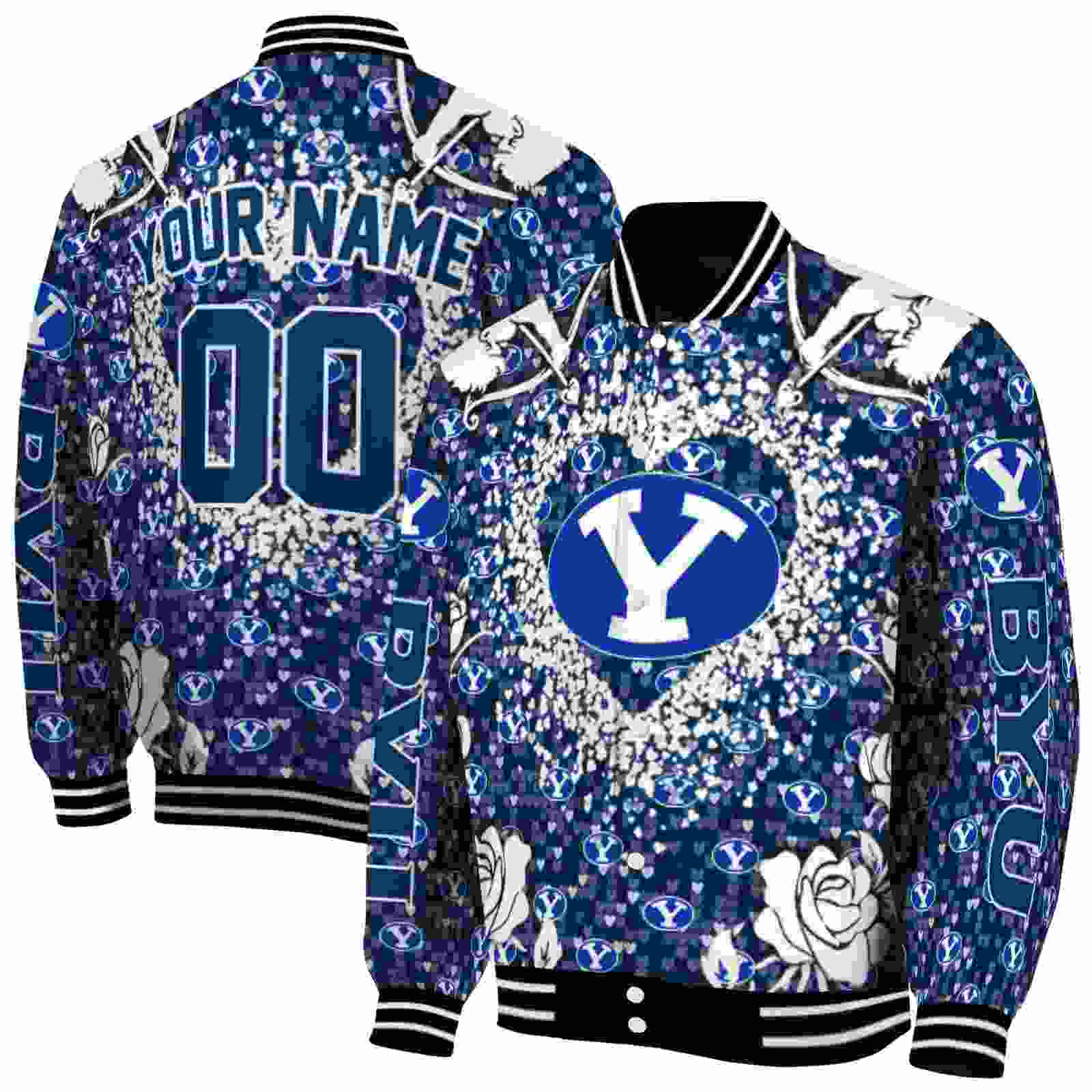 NcaaBYU Cougars Heart Explosion Blue Custom Baseball Jacket Sport Fans Gear