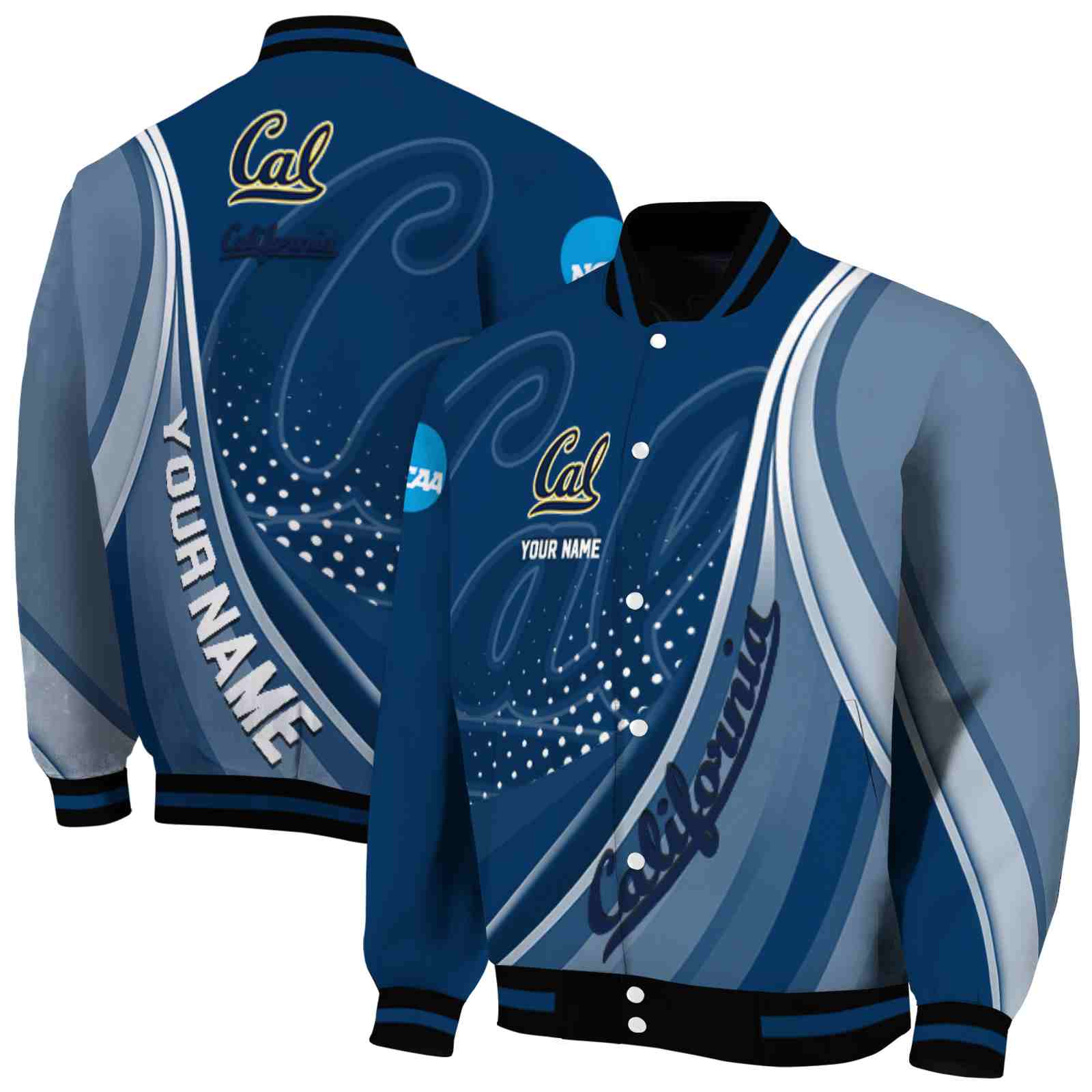 NcaaCalifornia Golden Bears Wave Patterns Blue Custom Baseball Jacket Sport Fans Gear