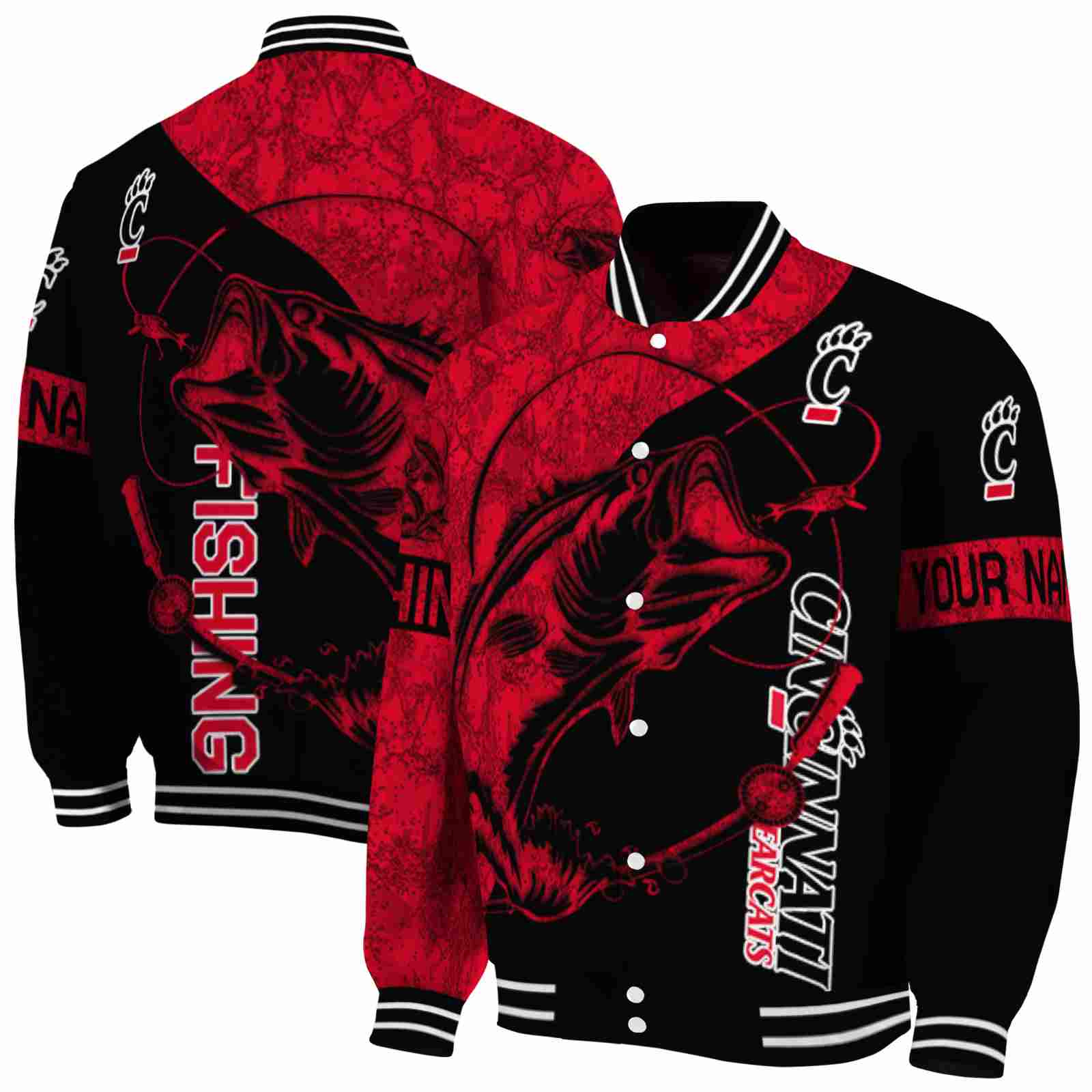 NcaaCincinnati Bearcats Fishing Rod Black Custom Baseball Jacket Sport Fans Gear