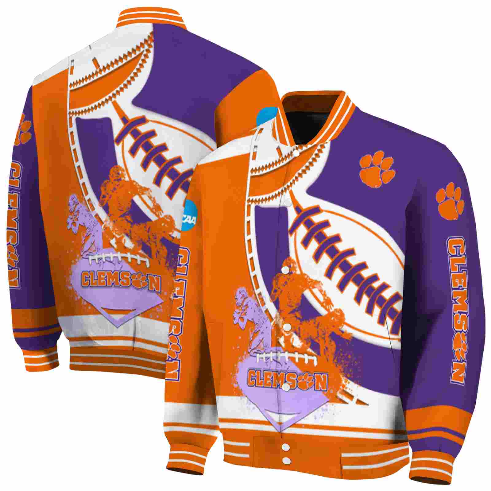 NcaaClemson Tigers Baseball Stitching Purple White Custom Baseball Jacket Sport Fans Gear