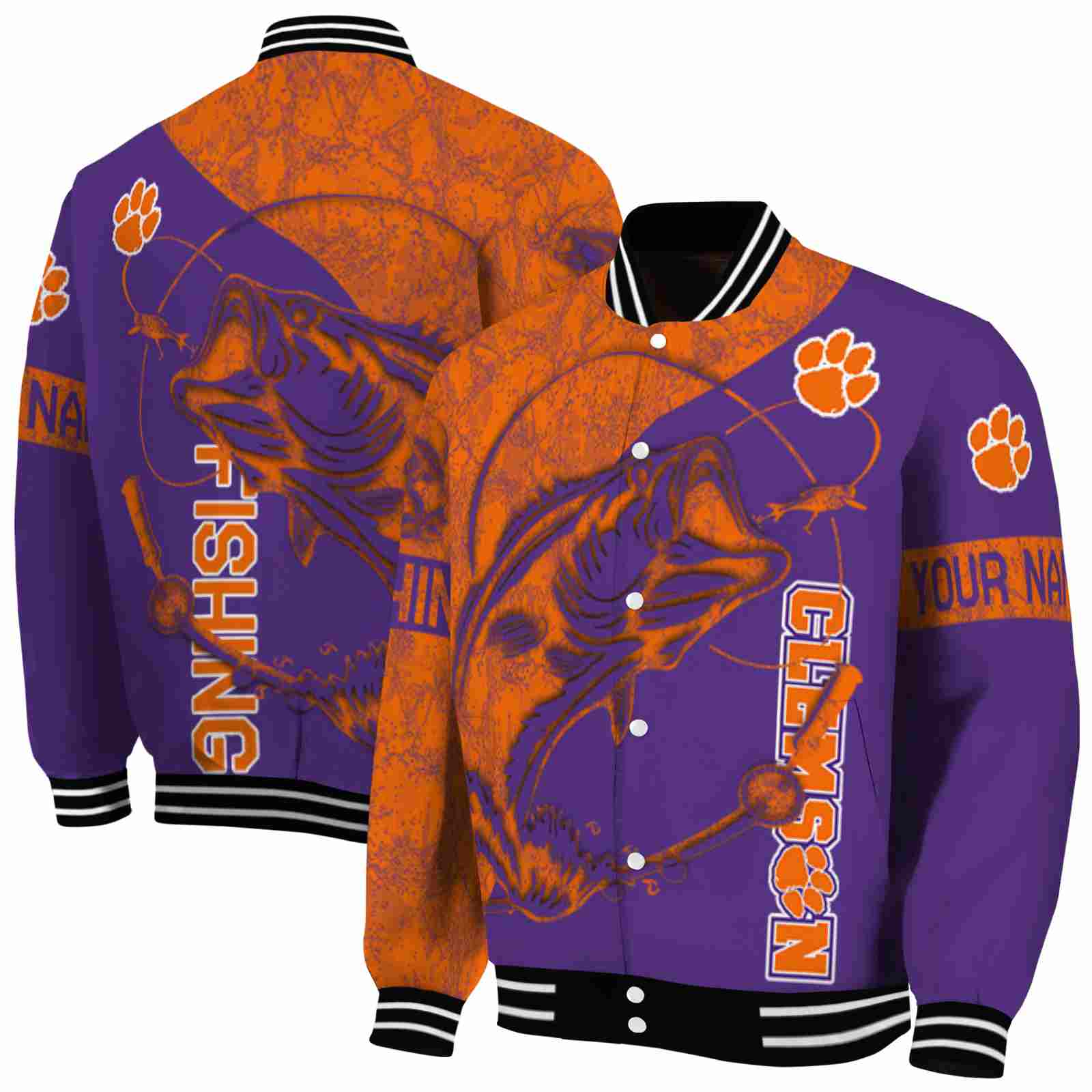 NcaaClemson Tigers Fishing Rod Purple Custom Baseball Jacket Sport Fans Gear