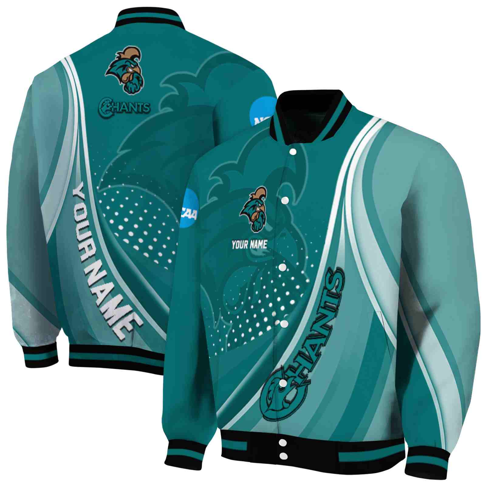 NcaaCoastal Carolina Chanticleers Wave Patterns Green Custom Baseball Jacket Sport Fans Gear