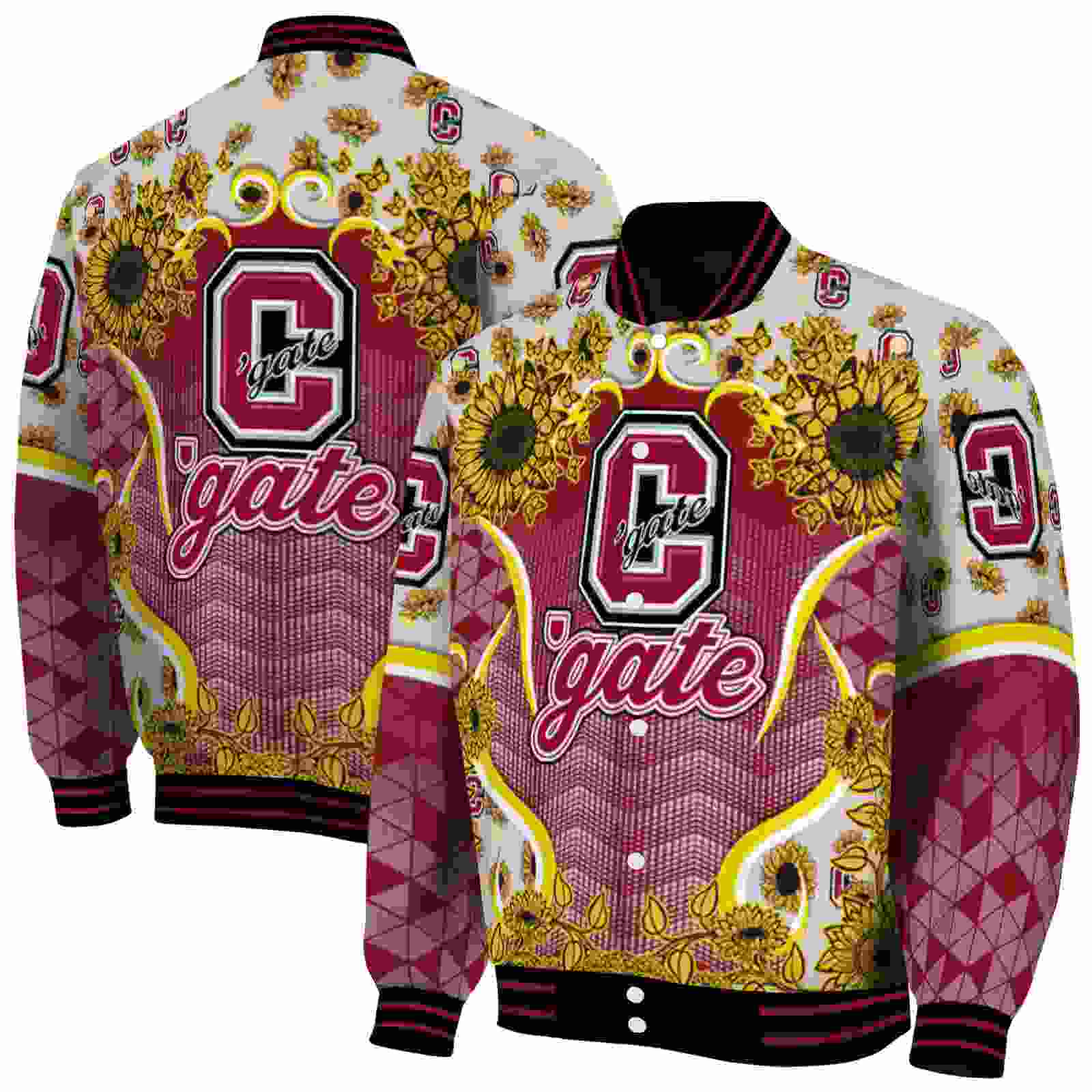 NcaaColgate Raiders SuNFL ower Bloom Maroon Yellow Custom Baseball Jacket Sport Fans Gear