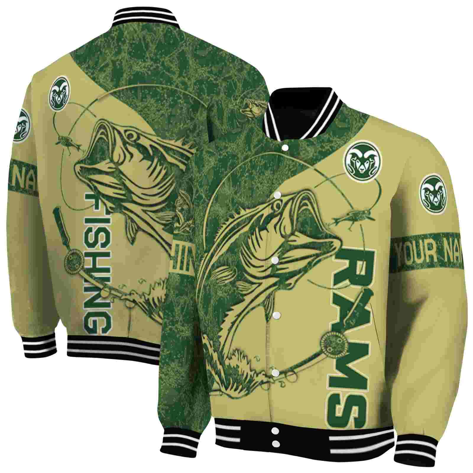 NcaaColorado State Rams Fishing Rod Gold Custom Baseball Jacket Sport Fans Gear