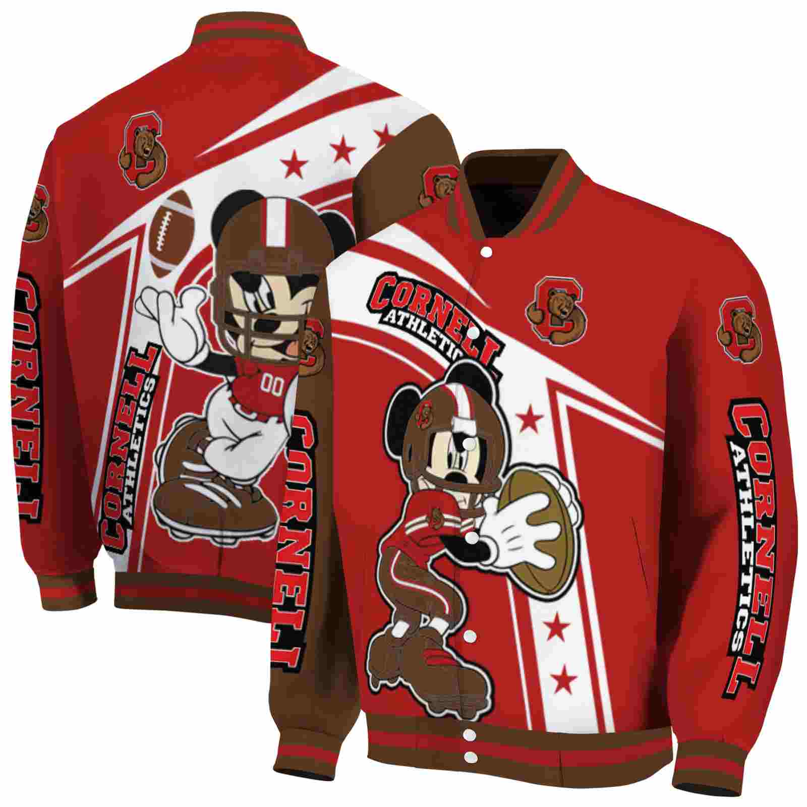 NcaaCornell Big Red Mickey Football Red White Custom Baseball Jacket Sport Fans Gear