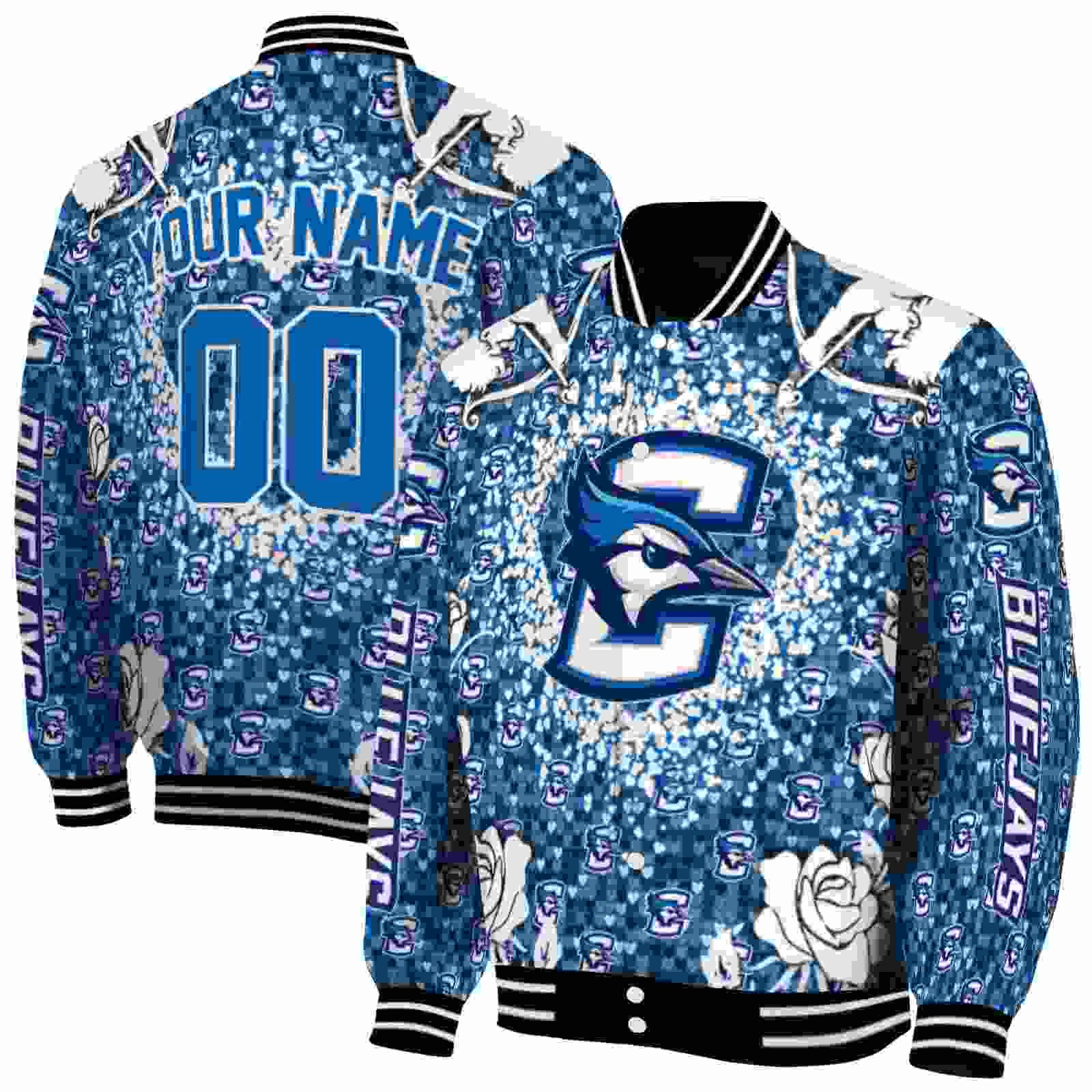 NcaaCreighton Bluejays Heart Explosion Blue Custom Baseball Jacket Sport Fans Gear