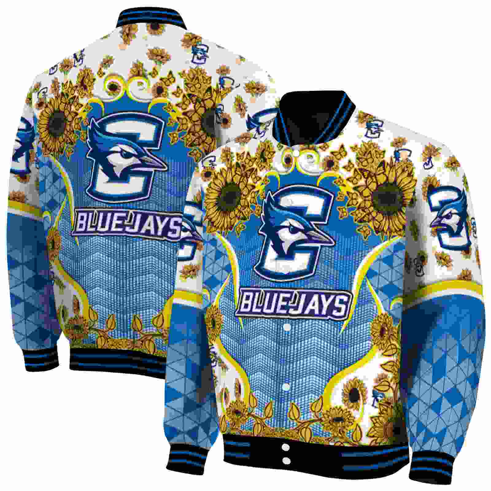NcaaCreighton Bluejays SuNFL ower Bloom Blue Yellow Custom Baseball Jacket Sport Fans Gear
