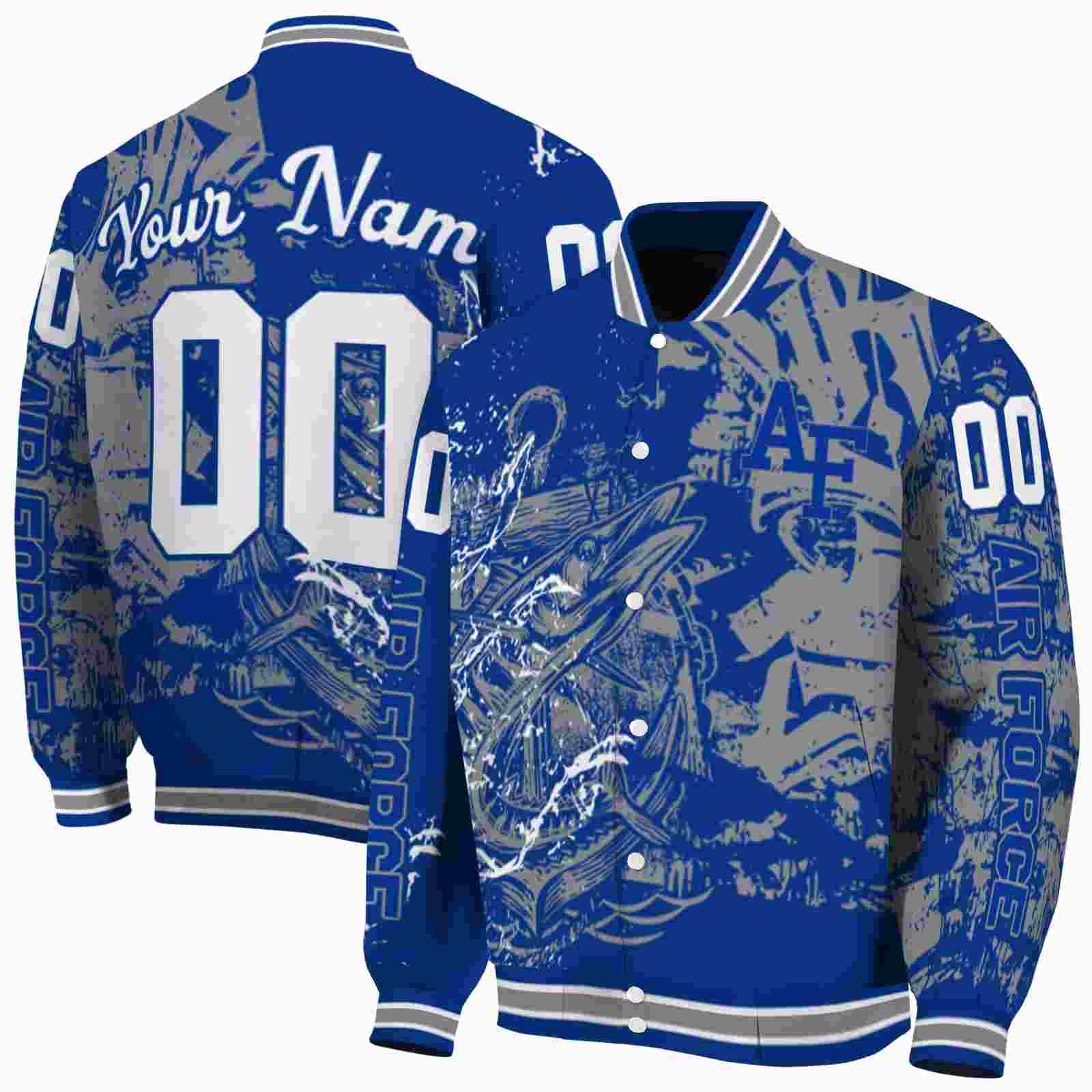 NcaaCustomized Air Force Falcons Fishing Art Blue Custom Baseball Jacket Sport Fans Gear