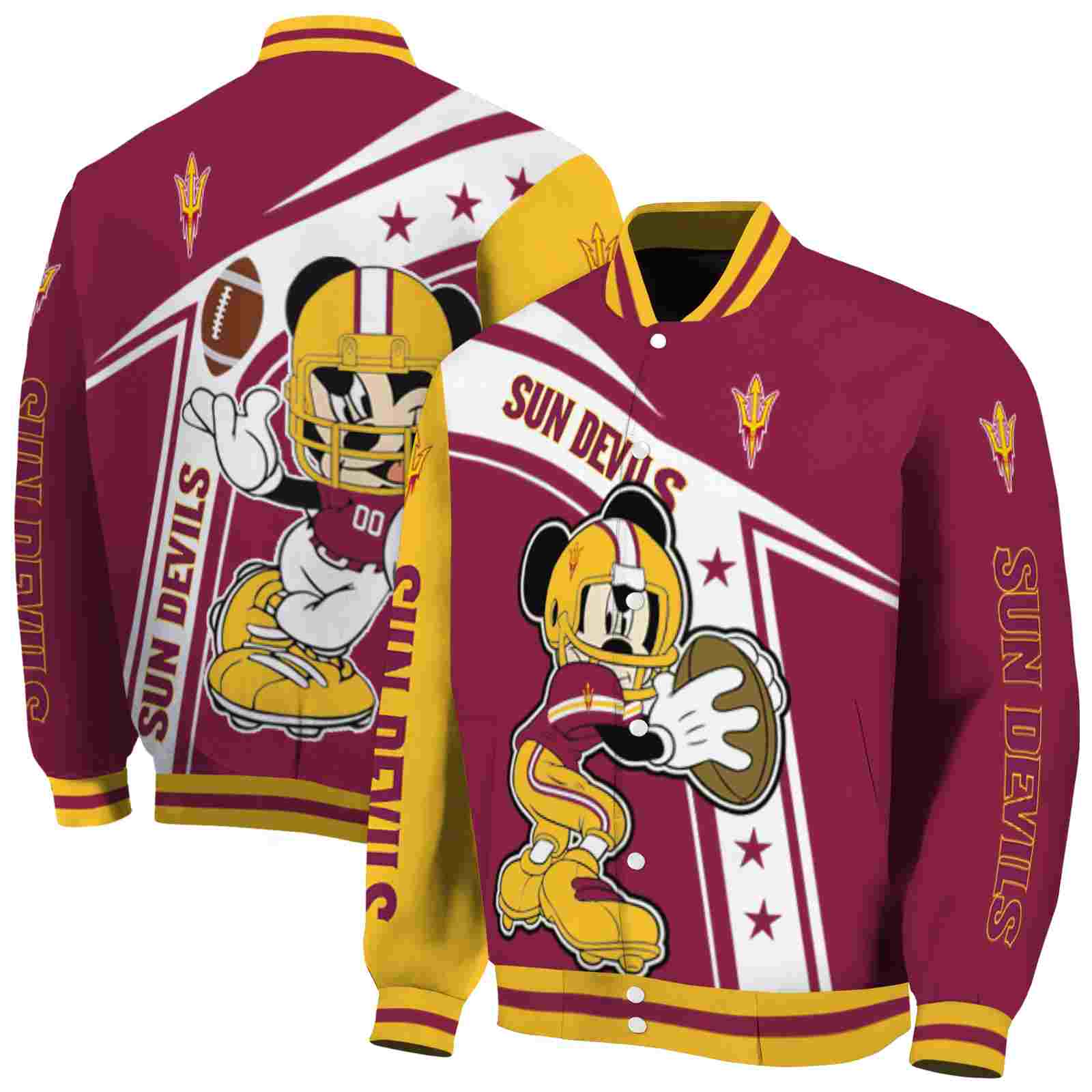 NcaaCustomized Arizona State Sun Devils Mickey Football Maroon White Custom Baseball Jacket Sport Fans Gear