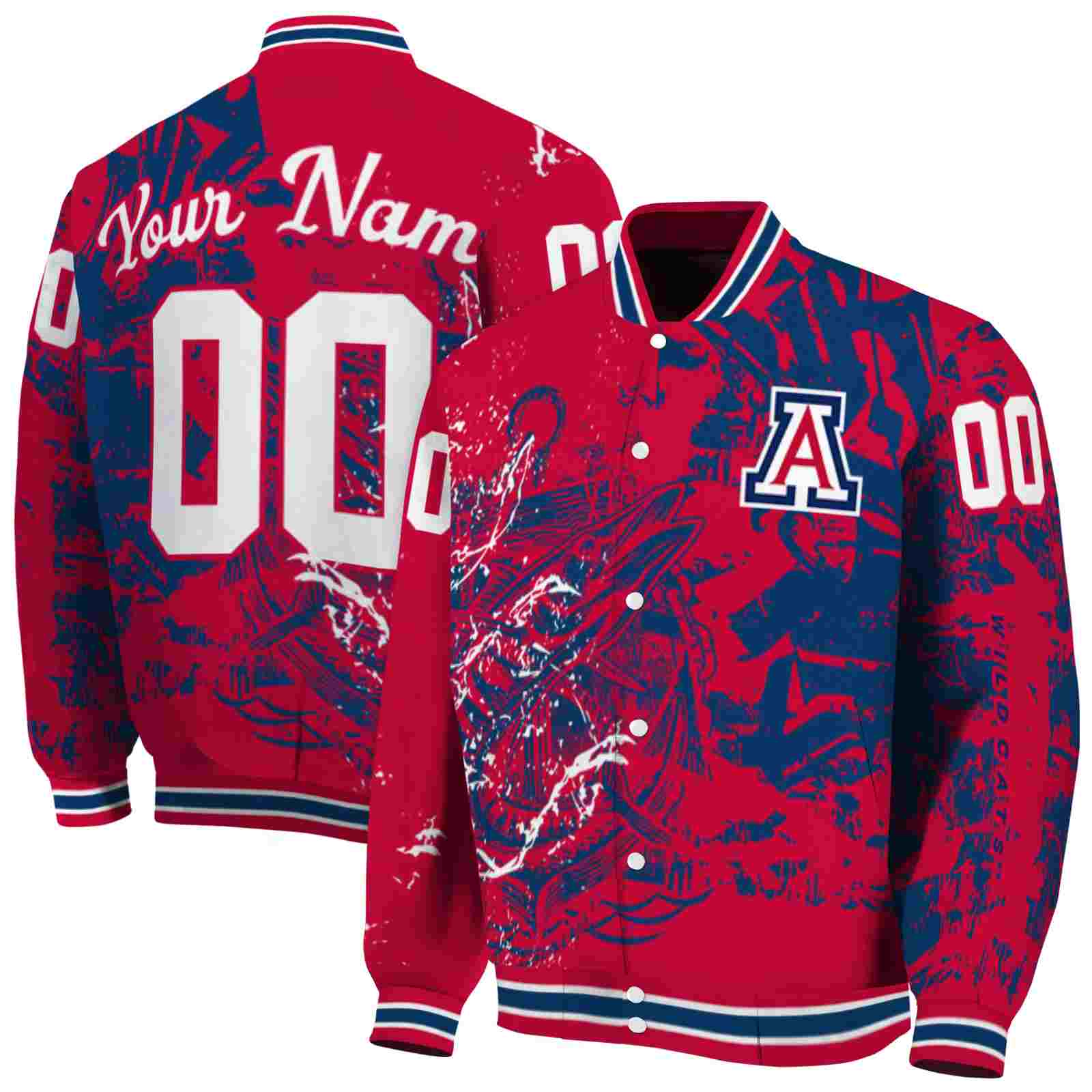 NcaaCustomized Arizona Wildcats Fishing Art Red Custom Baseball Jacket Sport Fans Gear