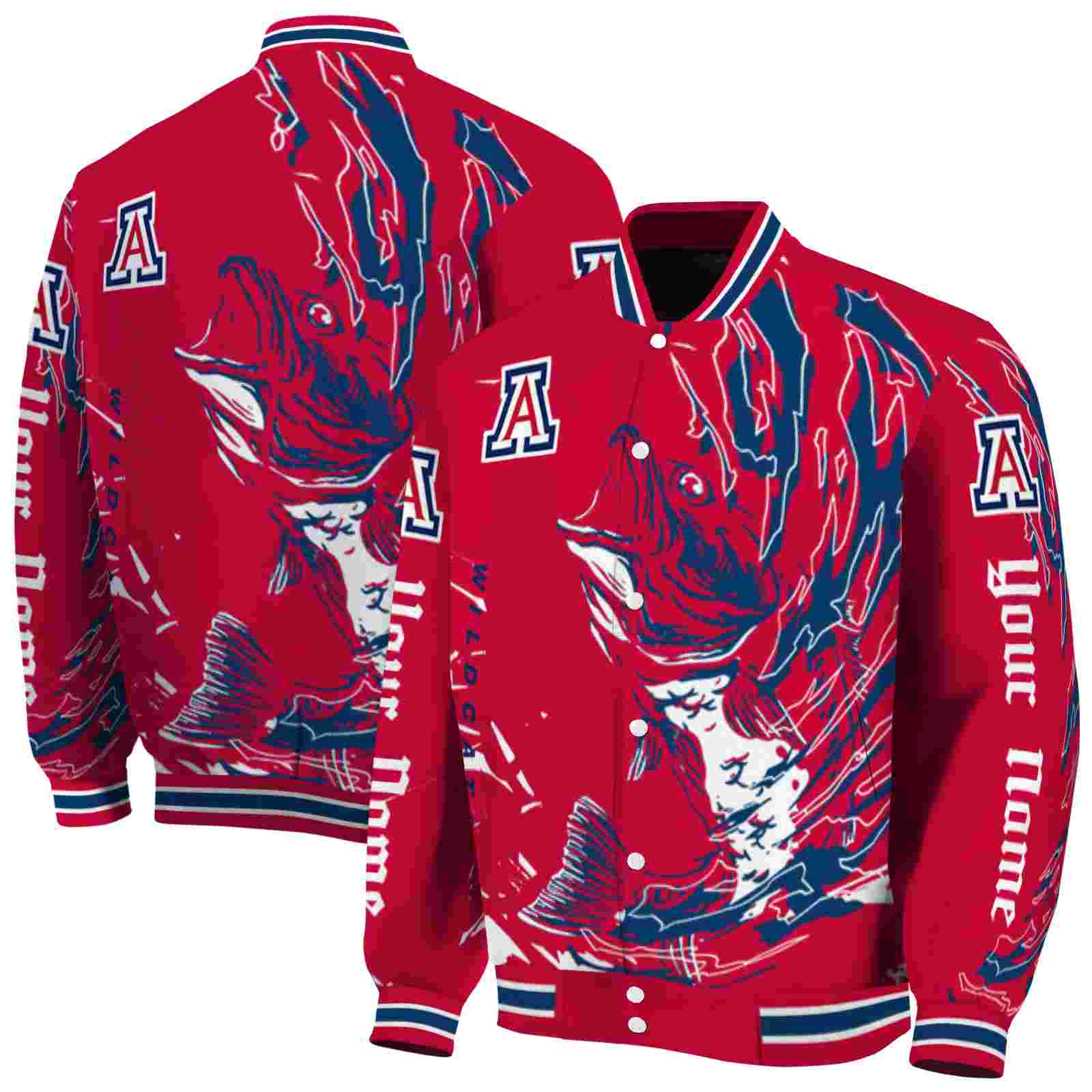 NcaaCustomized Arizona Wildcats Fishing Passion Red White Custom Baseball Jacket Sport Fans Gear