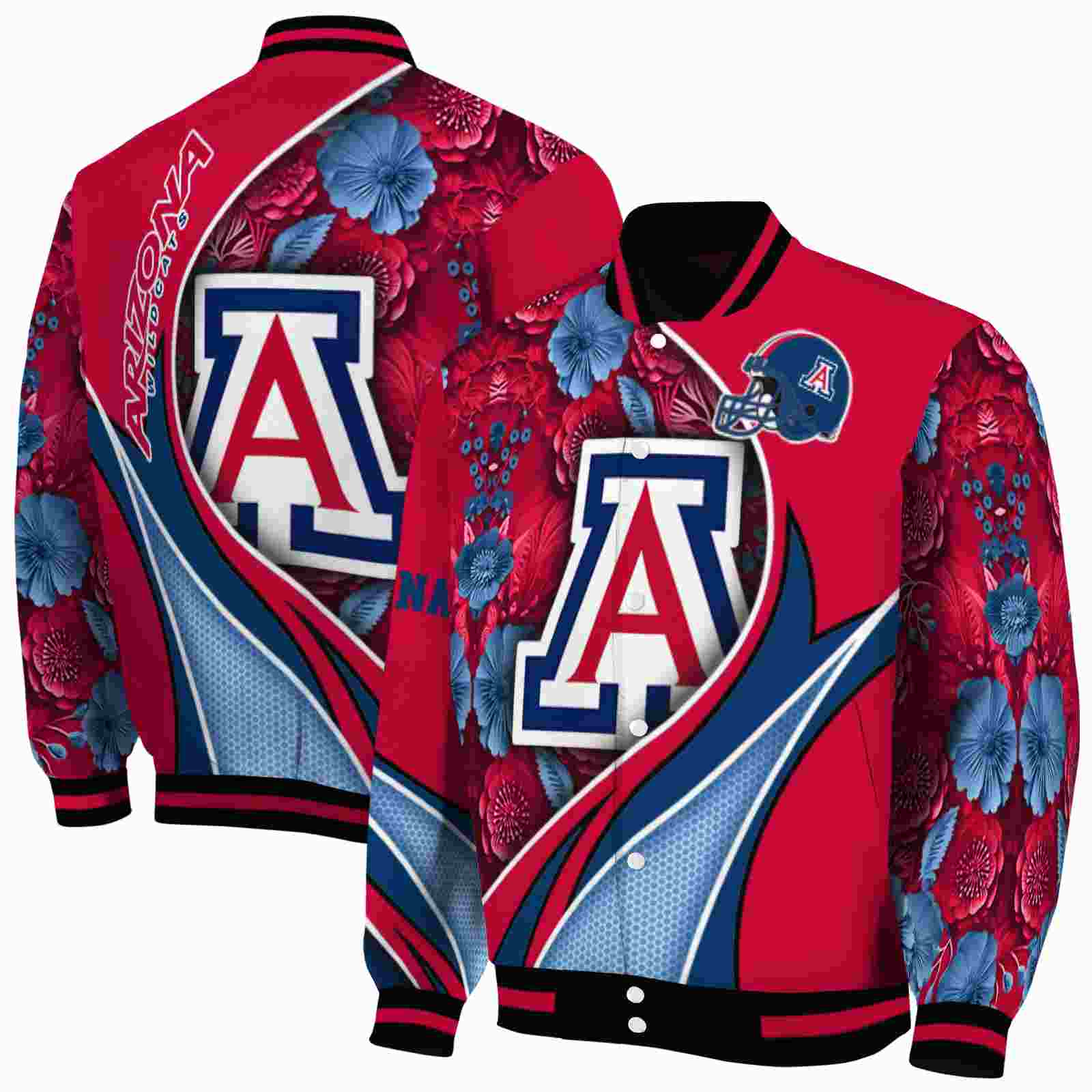 NcaaCustomized Arizona Wildcats Floral Print Red Custom Baseball Jacket Sport Fans Gear