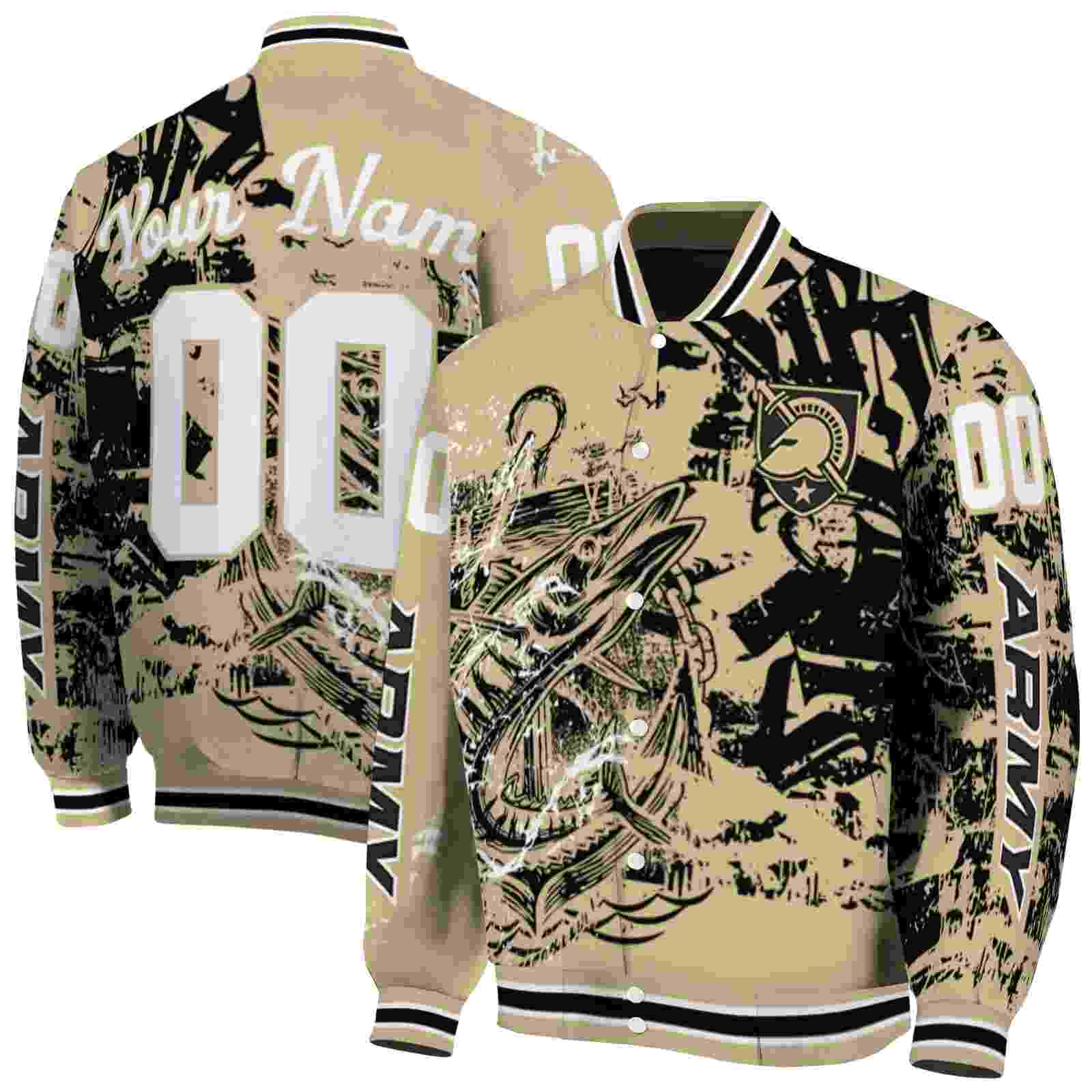 NcaaCustomized Army Black Knights Fishing Art Gold Custom Baseball Jacket Sport Fans Gear