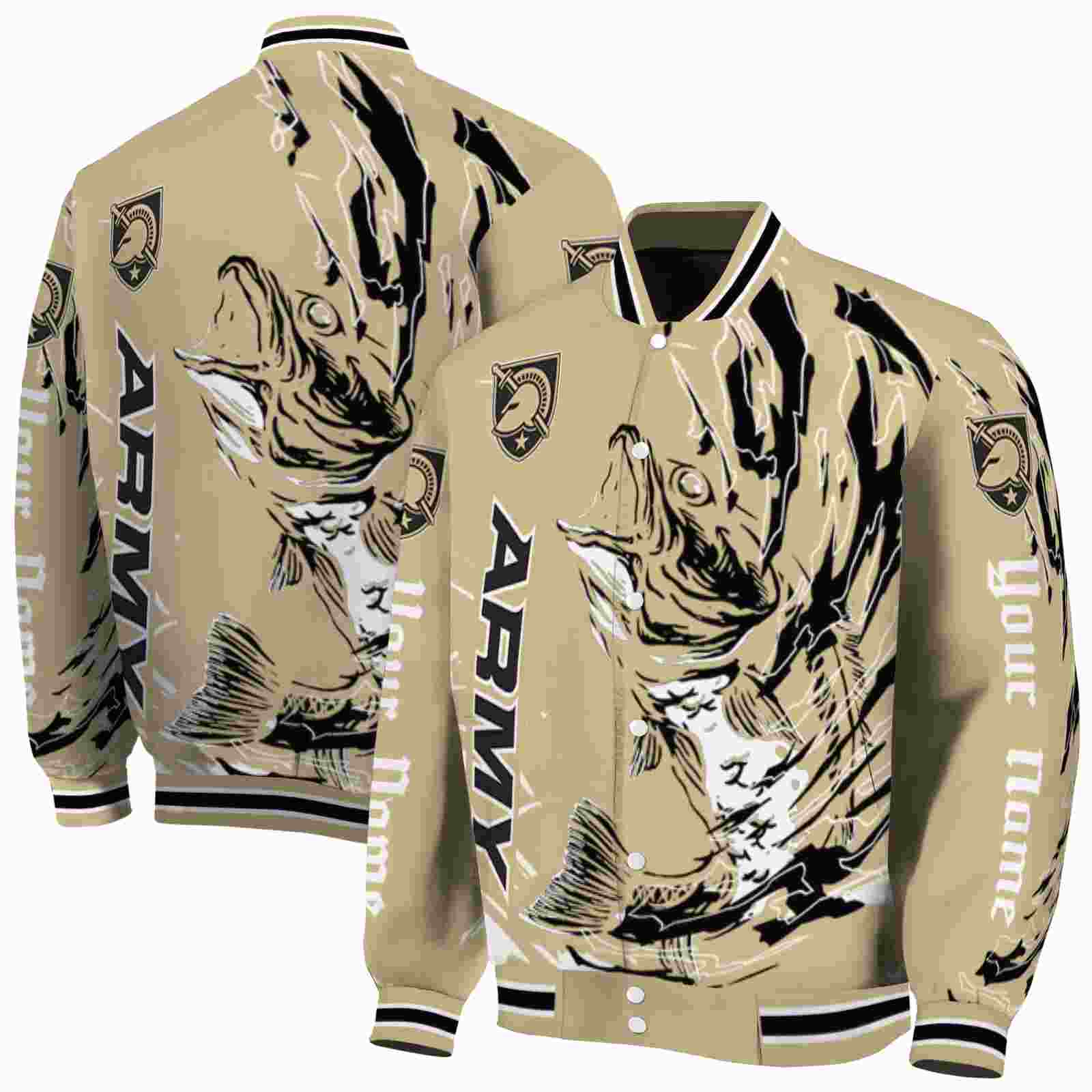 NcaaCustomized Army Black Knights Fishing Passion Gold White Custom Baseball Jacket Sport Fans Gear
