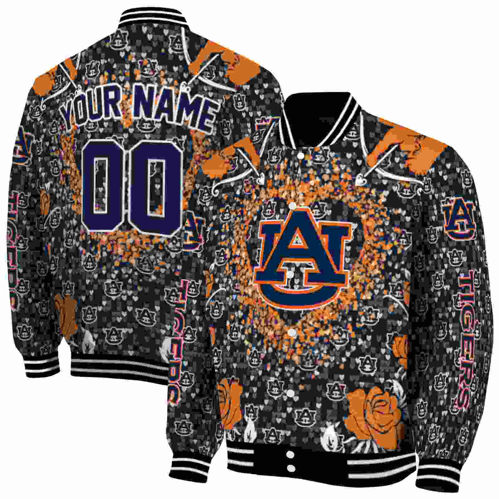 NcaaCustomized Auburn Tigers Heart Explosion Navy Blue Custom Baseball Jacket Sport Fans Gear