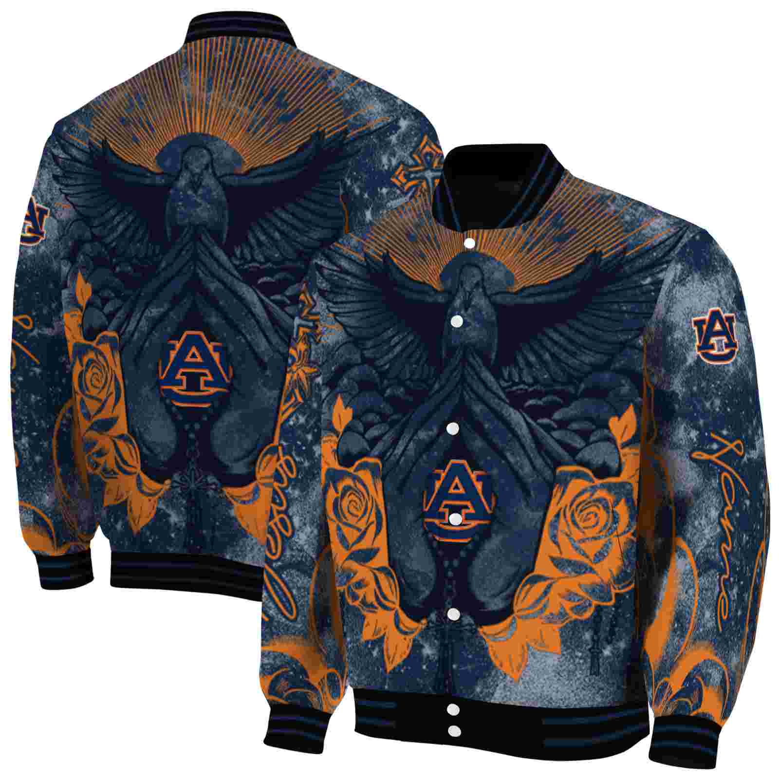 NcaaCustomized Auburn Tigers Praying Hands Navy Blue Custom Baseball Jacket Sport Fans Gear