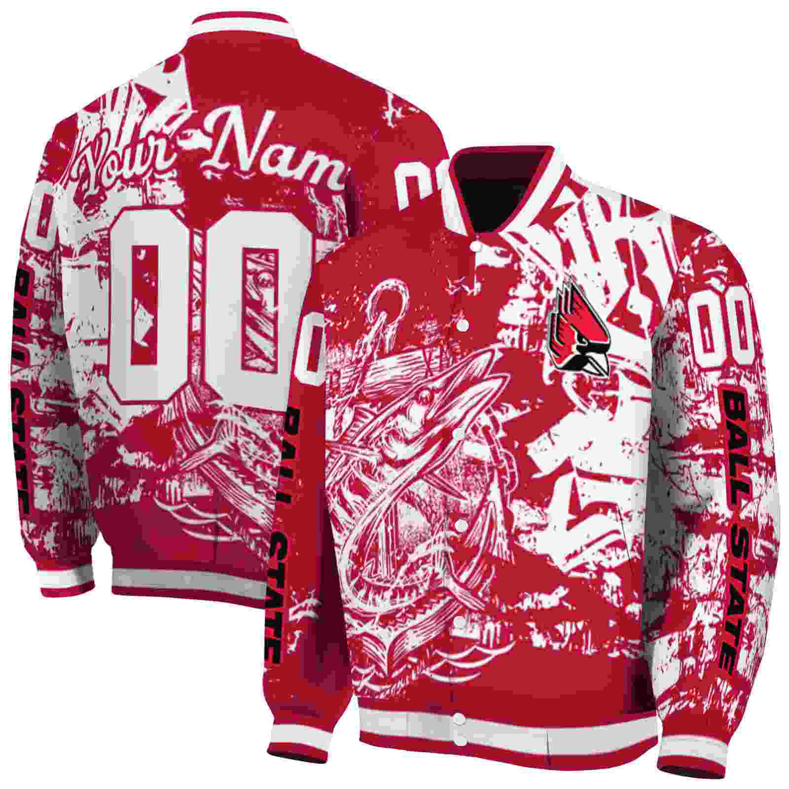 NcaaCustomized Ball State Cardinals Fishing Art Red Custom Baseball Jacket Sport Fans Gear