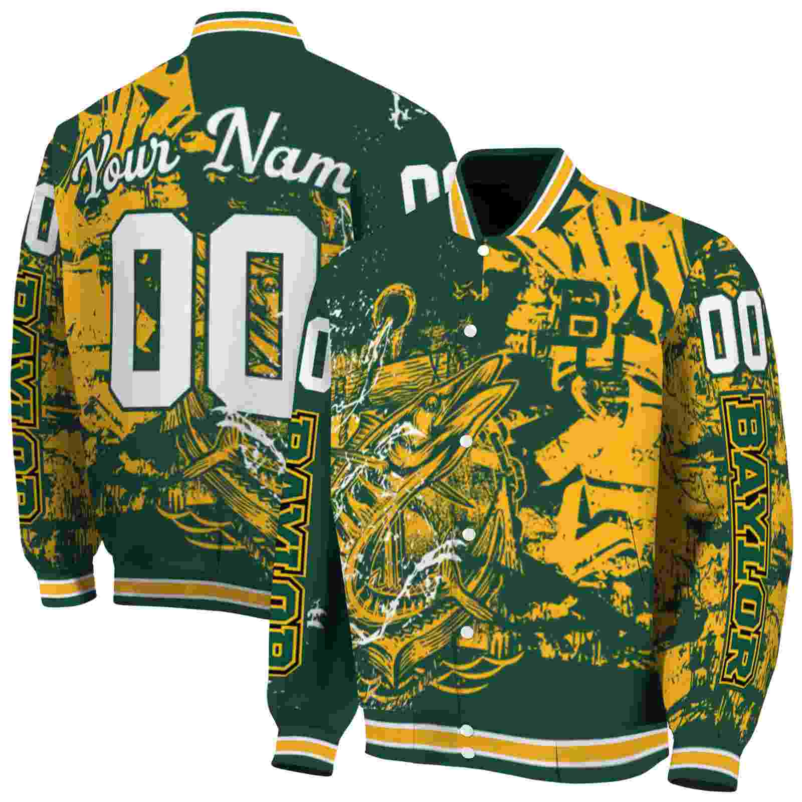 NcaaCustomized Baylor Bears Fishing Art Green Custom Baseball Jacket Sport Fans Gear