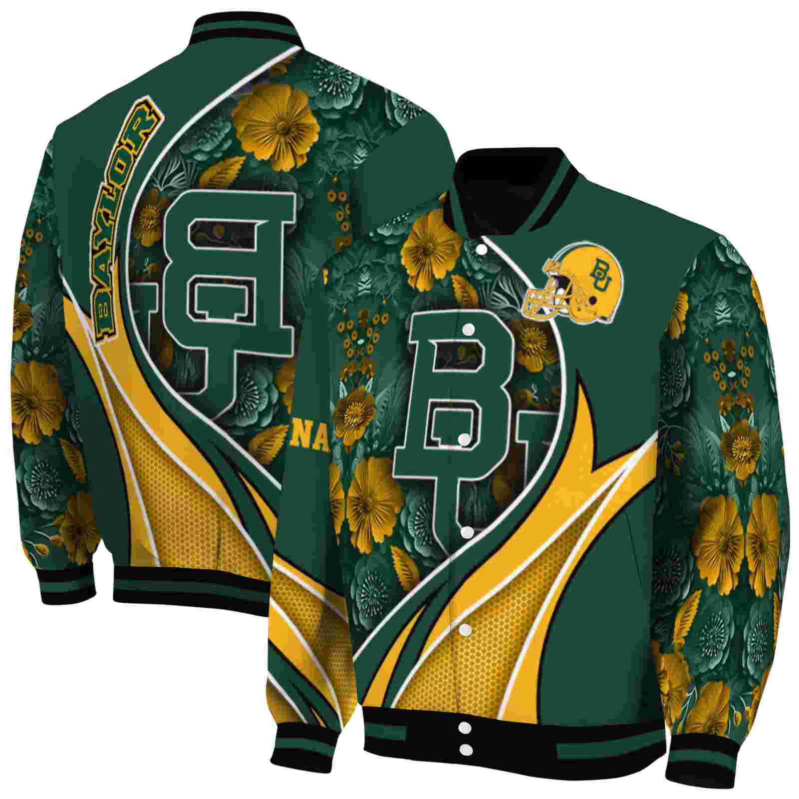 NcaaCustomized Baylor Bears Floral Print Green Custom Baseball Jacket Sport Fans Gear