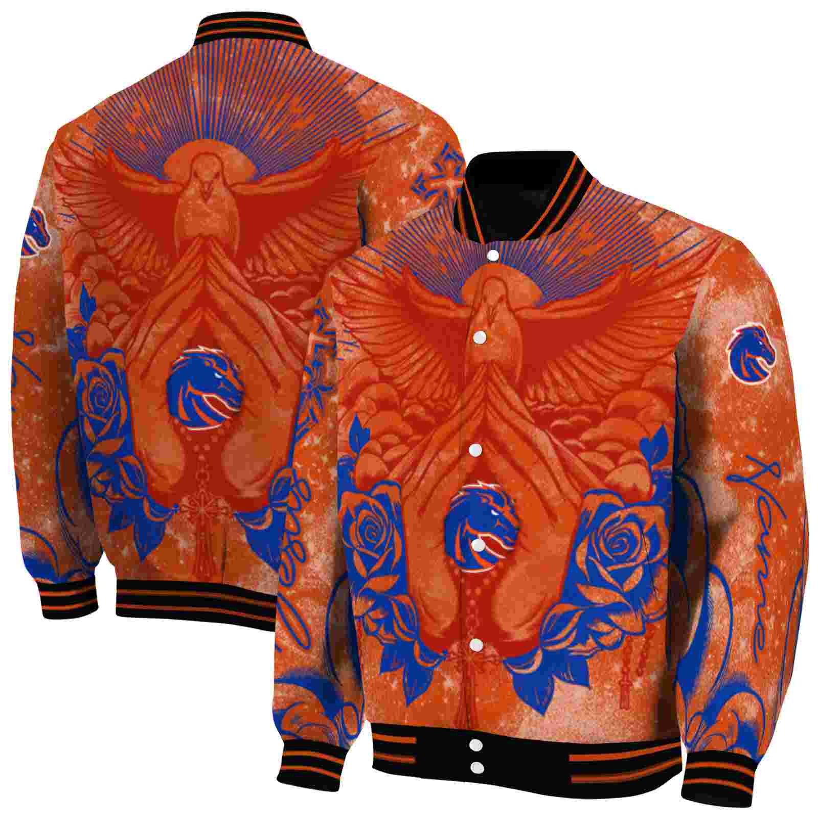 NcaaCustomized Boise State Broncos Praying Hands Orange Custom Baseball Jacket Sport Fans Gear