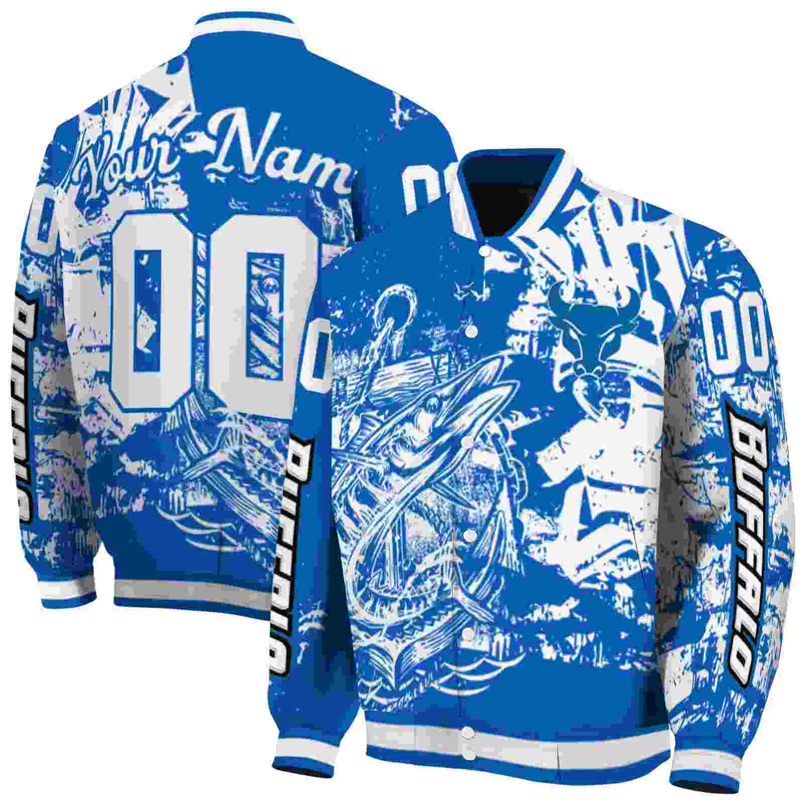 NcaaCustomized Buffalo Bulls Fishing Art Royal Blue Custom Baseball Jacket Sport Fans Gear