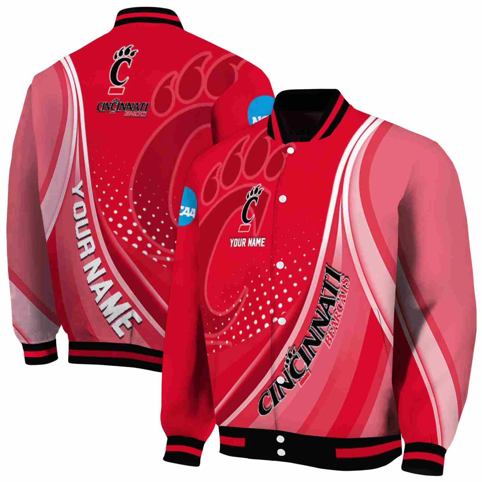 NcaaCustomized Cincinnati Bearcats Wave Patterns Red Custom Baseball Jacket Sport Fans Gear