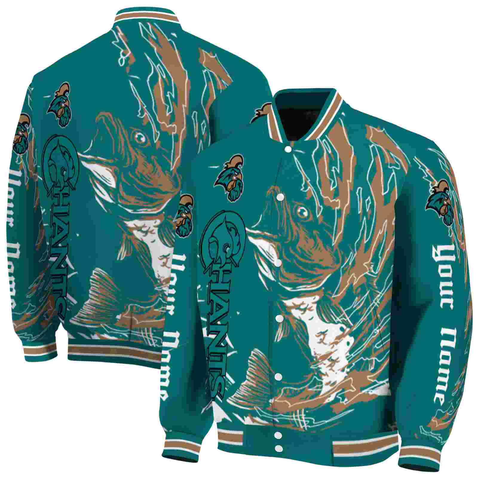 NcaaCustomized Coastal Carolina Chanticleers Fishing Passion Green White Custom Baseball Jacket Sport Fans Gear
