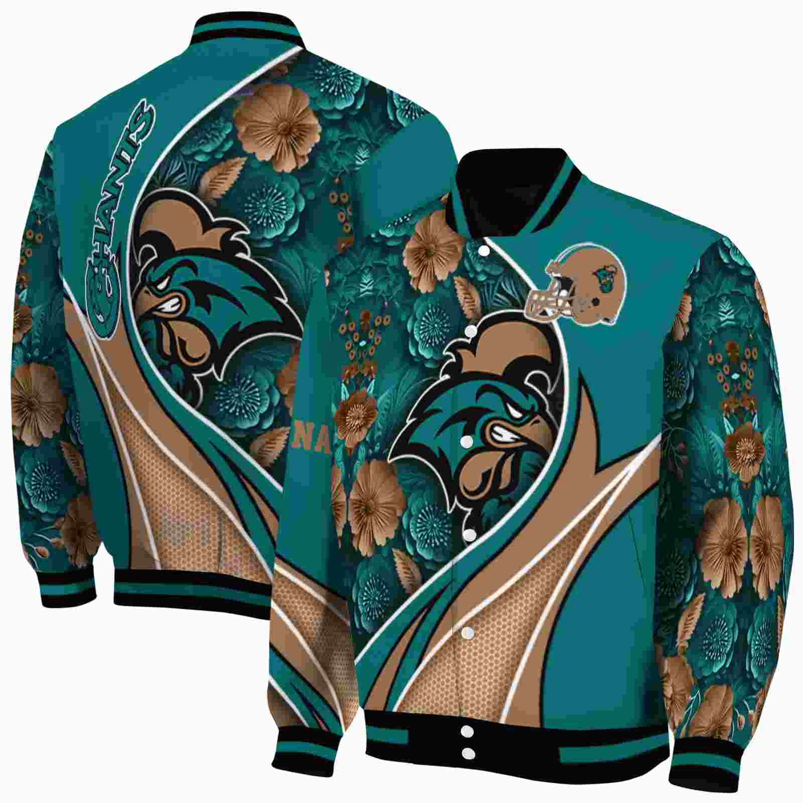 NcaaCustomized Coastal Carolina Chanticleers Floral Print Green Custom Baseball Jacket Sport Fans Gear