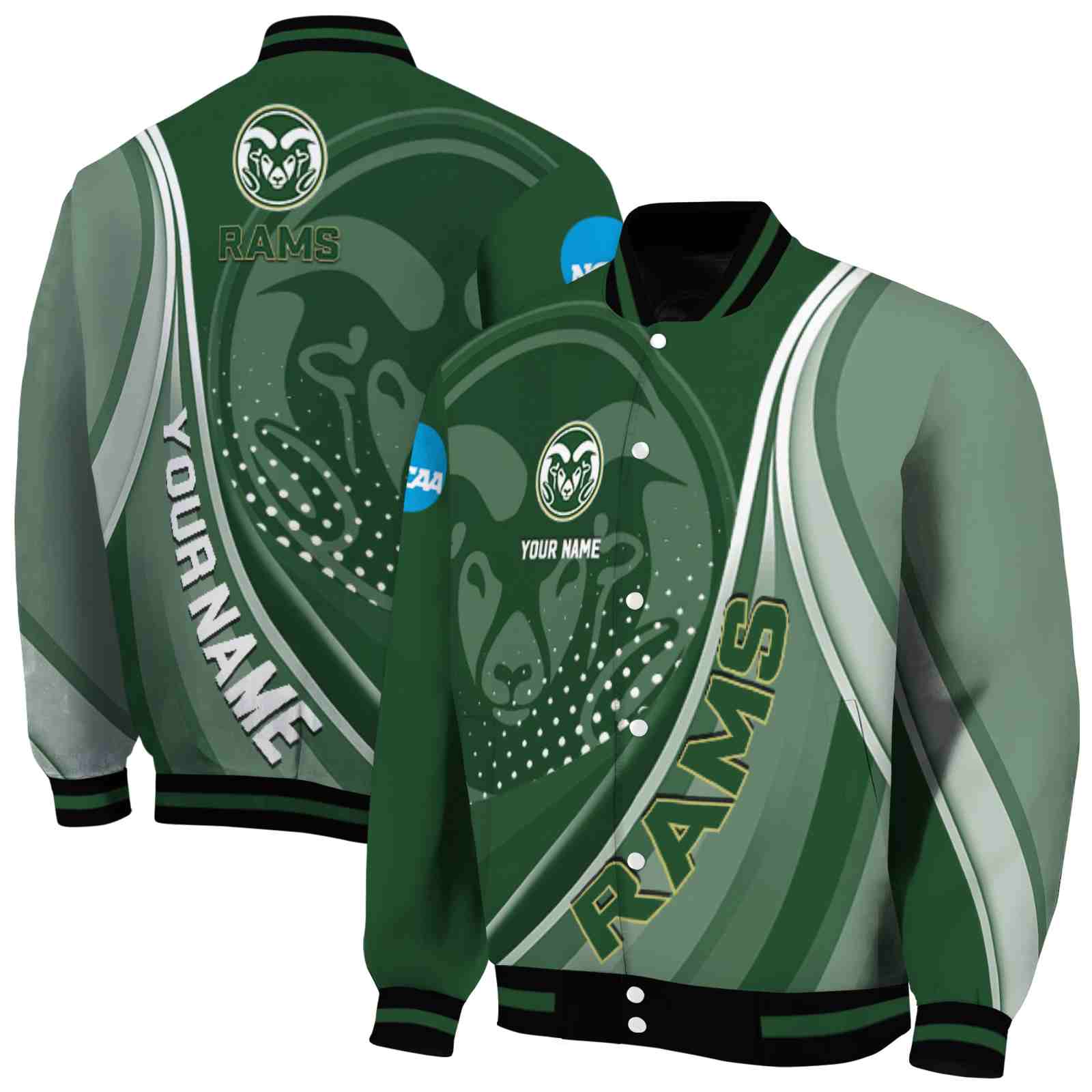 NcaaCustomized Colorado State Rams Wave Patterns Green Custom Baseball Jacket Sport Fans Gear