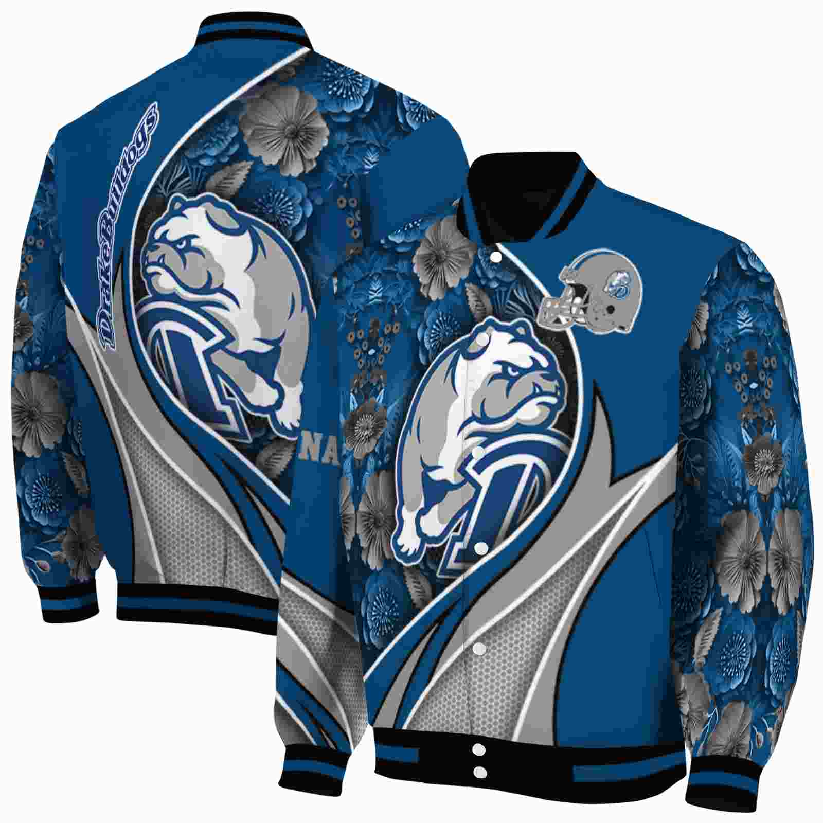 NcaaCustomized Drake Bulldogs Floral Print Blue Custom Baseball Jacket Sport Fans Gear